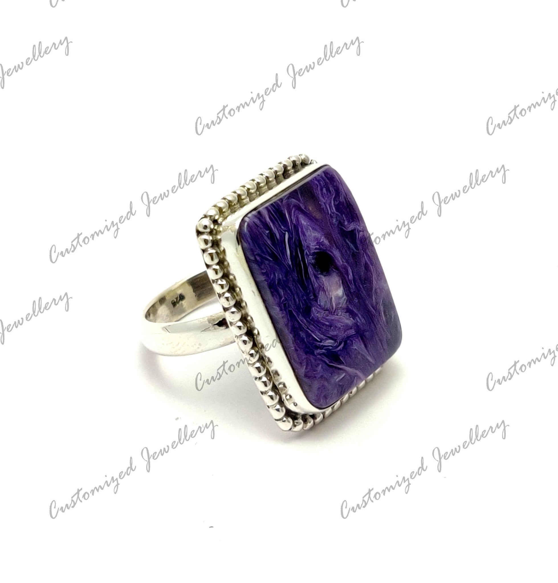 Charoite Statement Ring Sterling Silver Charoite Boho Ring Natural Charoite Hippie Ring Purple Charoite Ring Healing Crystal Ring
