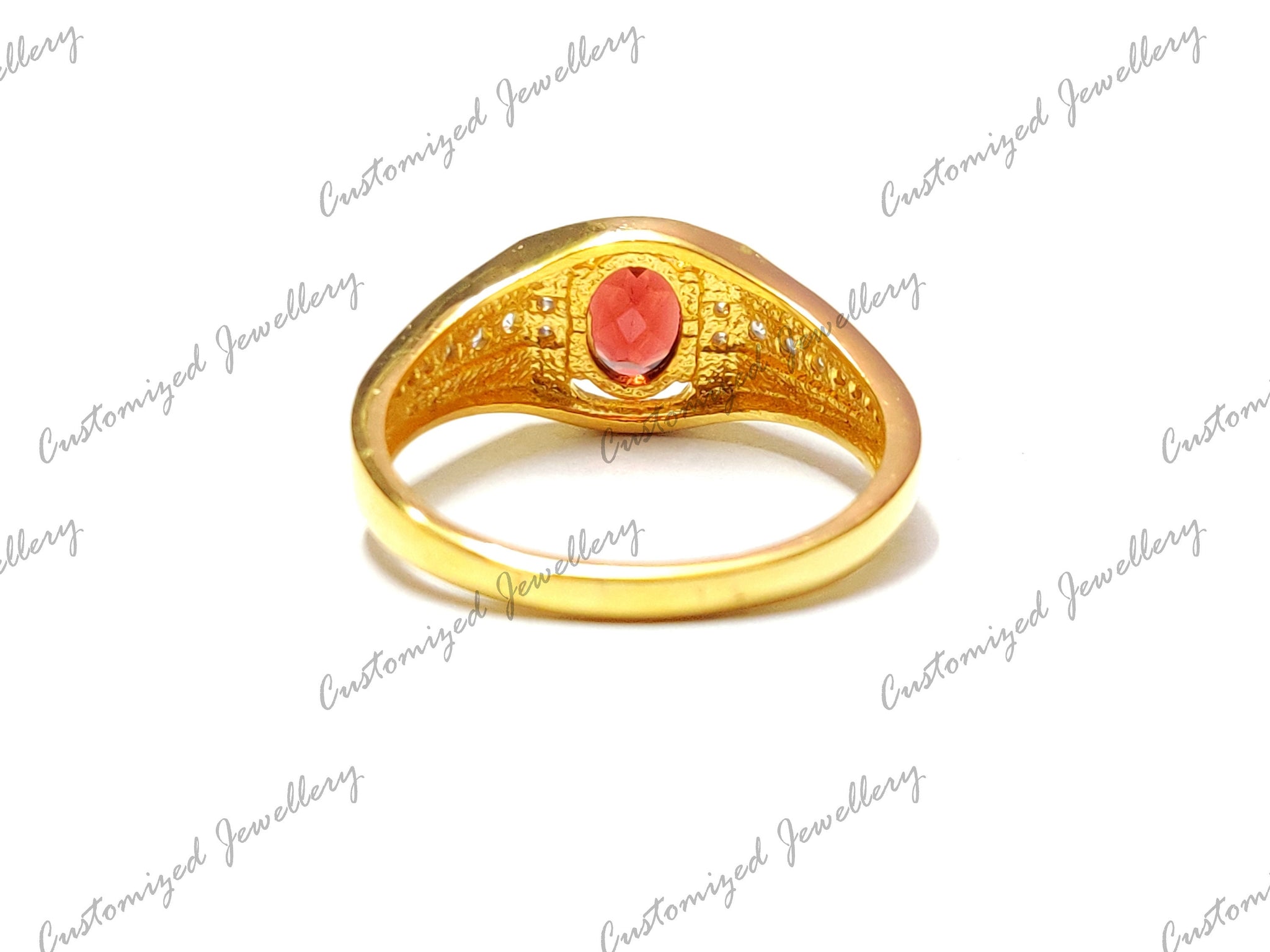 Gold Garnet Ring Sterling Silver Gold Plated Garnet Solitaire Ring January Birthstone Ring 6x8 mm Oval Garnet Band Valentine Day Gift