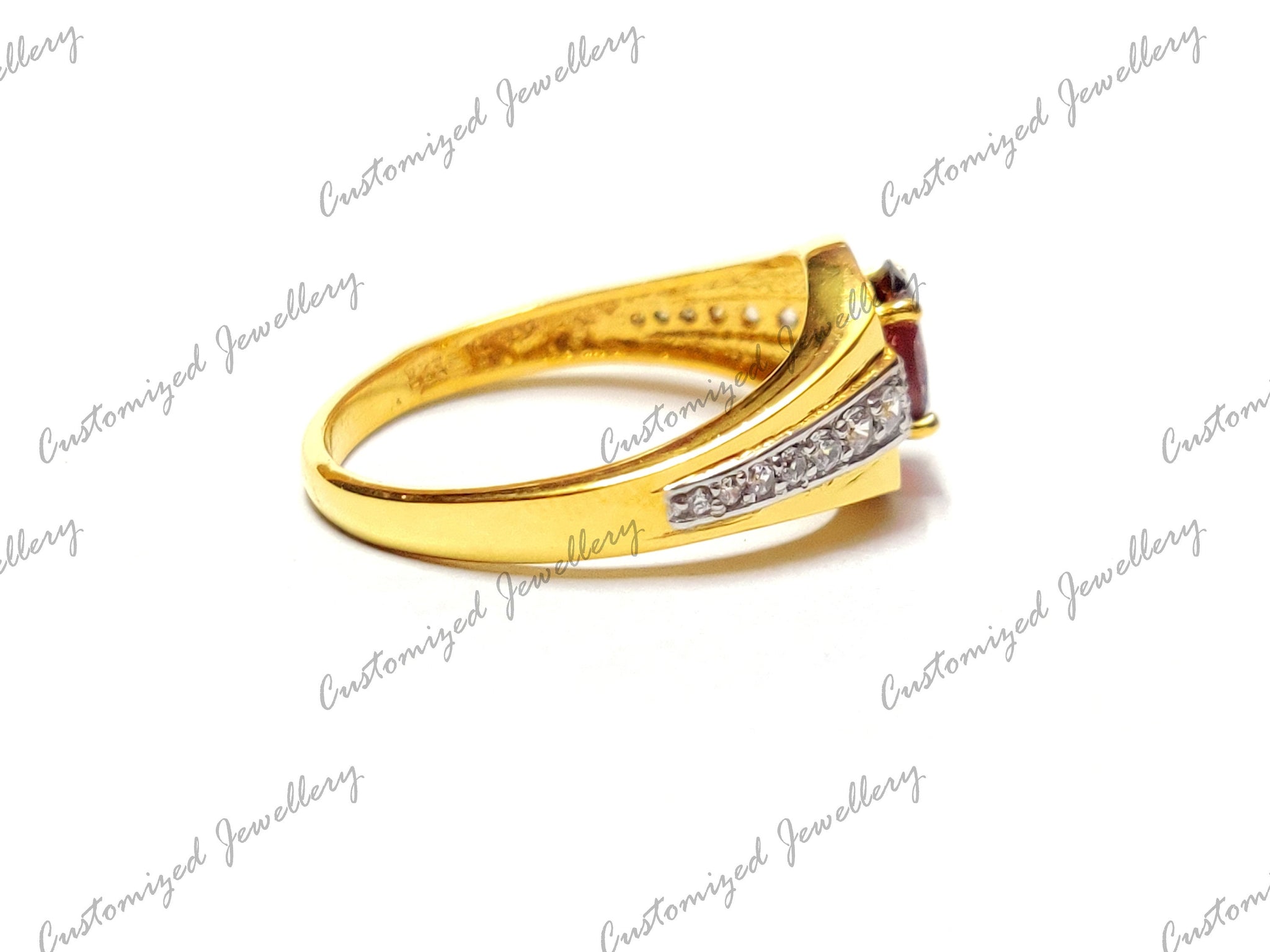 Gold Garnet Ring Sterling Silver Gold Plated Garnet Solitaire Ring January Birthstone Ring 6x8 mm Oval Garnet Band Valentine Day Gift