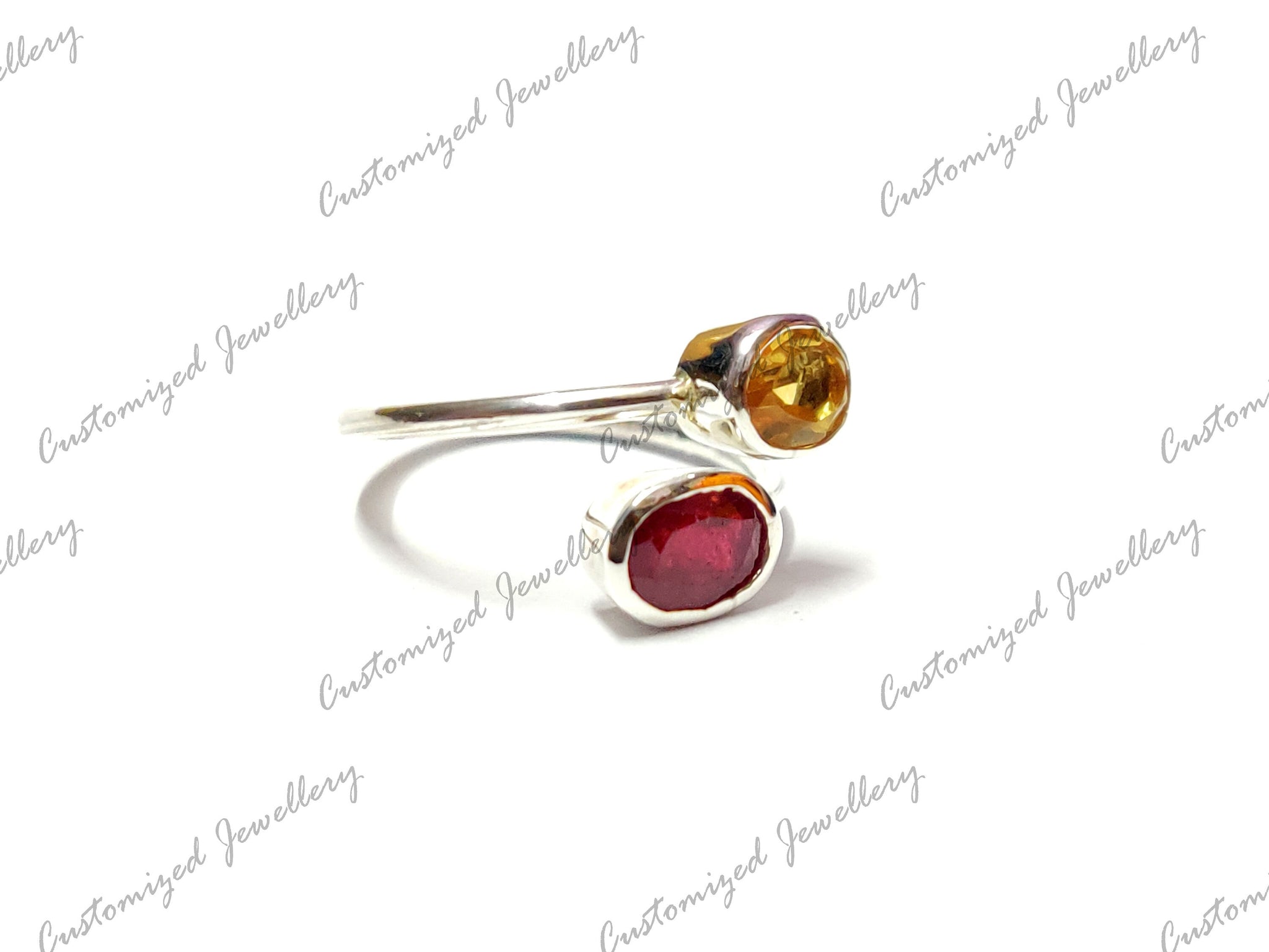 Silver Citrine Ruby Birthstone Ring Natural Citrine Ruby Twist Ring November Birthstone Ring July Birthstone Ring 5x7 mm Oval Ruby Ring