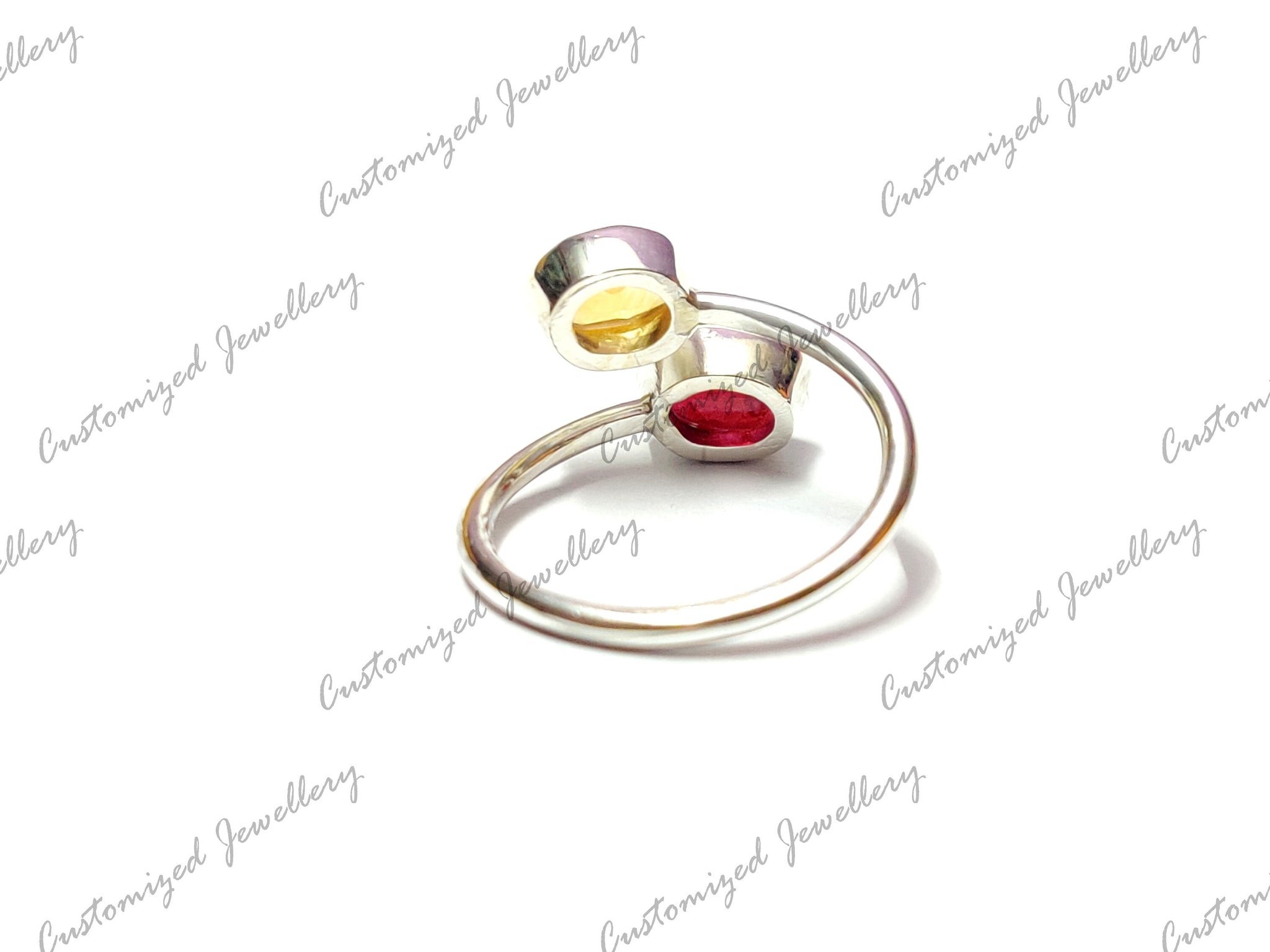 Silver Citrine Ruby Birthstone Ring Natural Citrine Ruby Twist Ring November Birthstone Ring July Birthstone Ring 5x7 mm Oval Ruby Ring