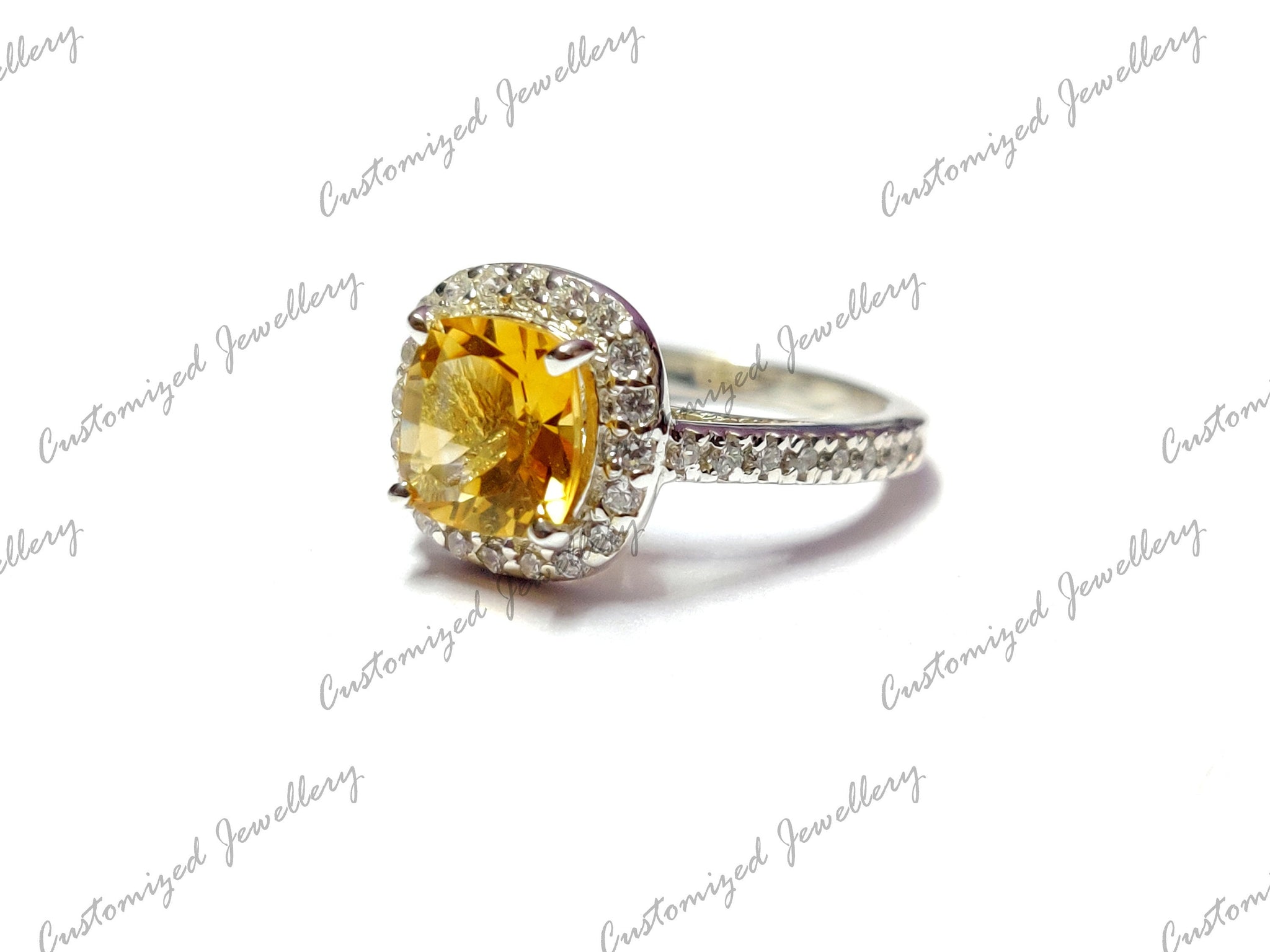 Citrine Engagement Ring High Quality Citrine Cushion Cut Wedding Ring 8 mm Cushion Citrine Anniversary Ring Silver Cushion Engagement Band
