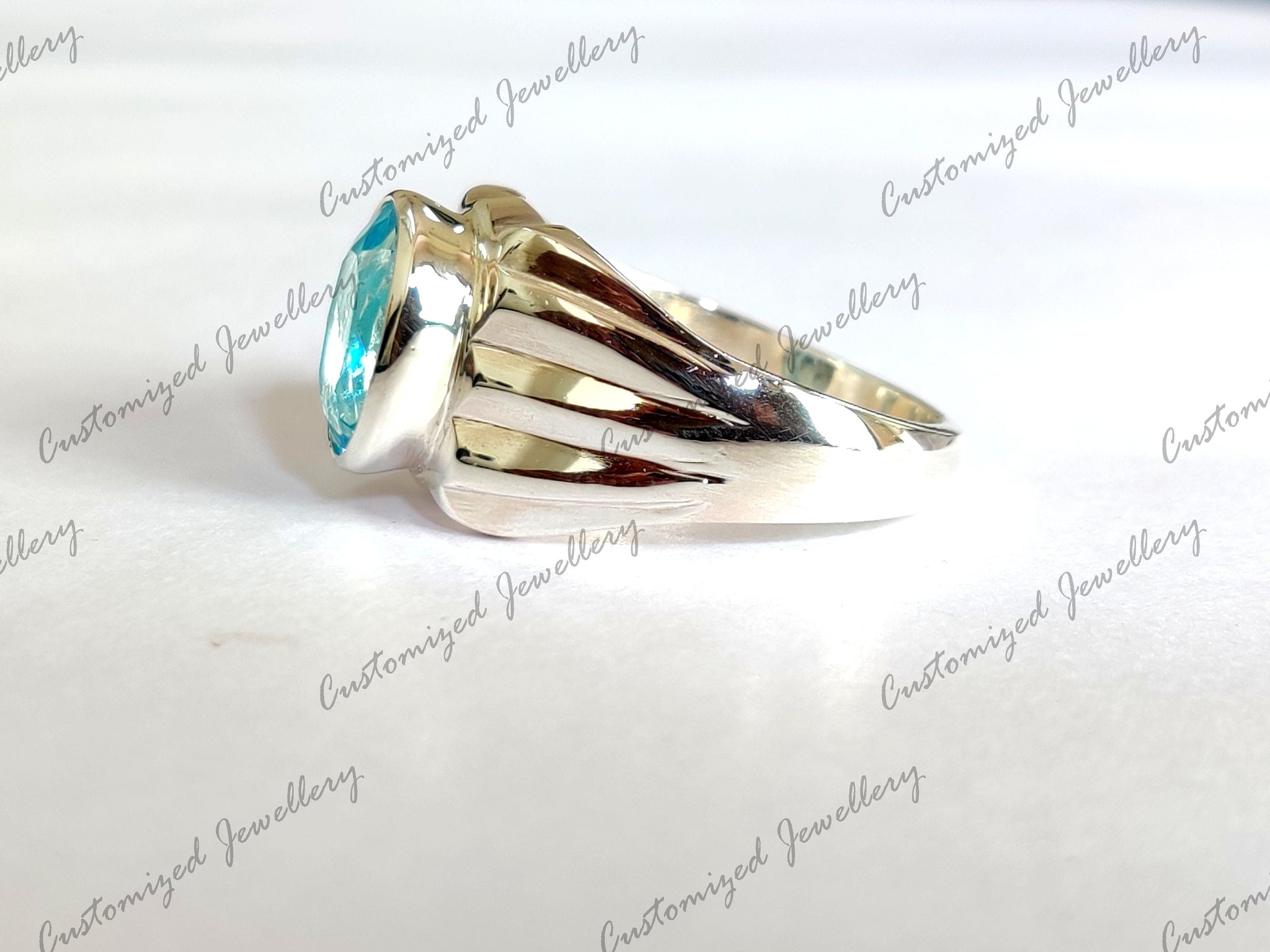 Big Blue Topaz Ring Large Swiss Blue Topaz Statement Ring 10x12 mm Oval Swiss Blue Topaz Mens Ring 6 Ct Swiss Topaz Band Men Blue Topaz Band