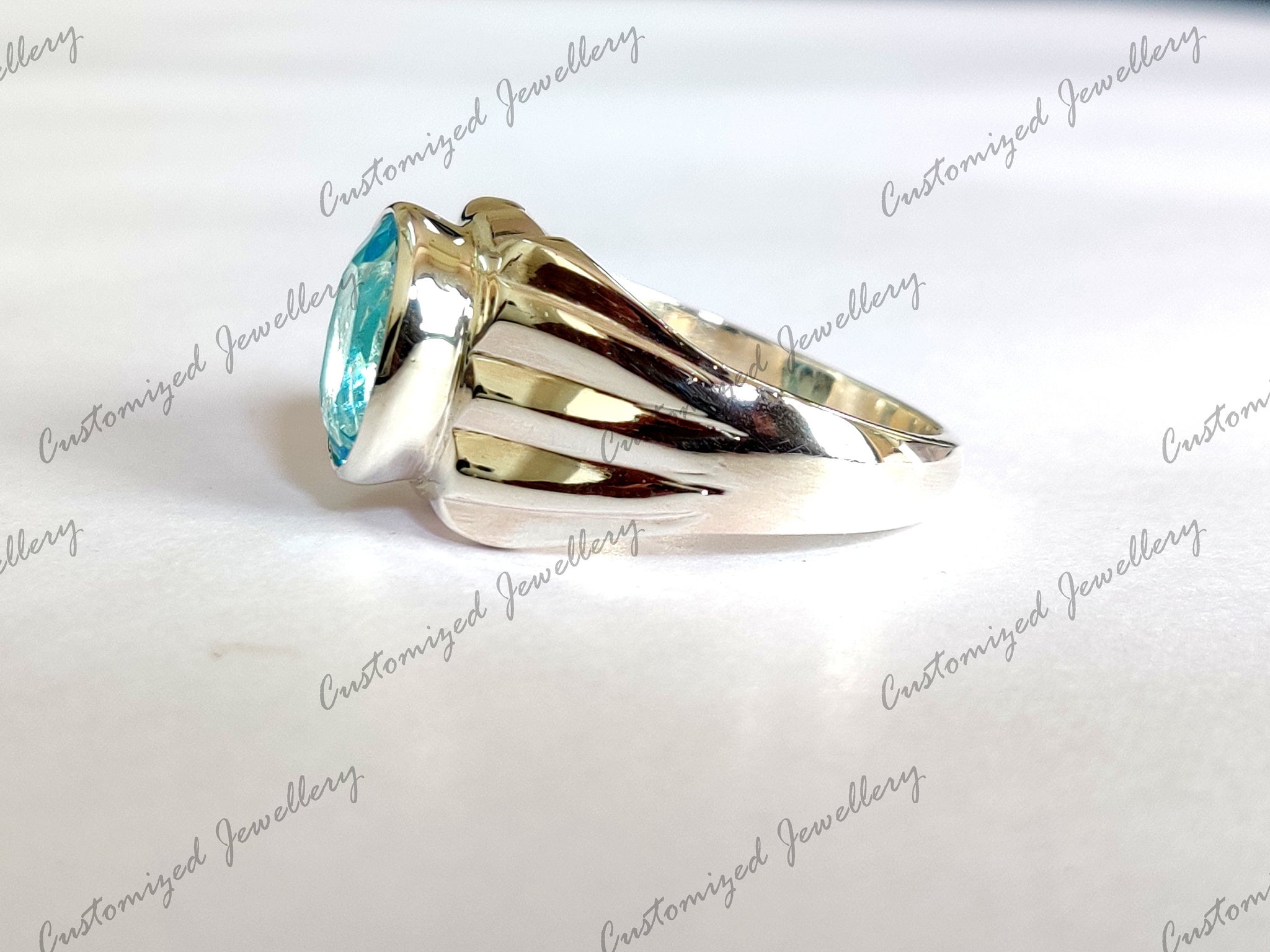 Big Blue Topaz Ring Large Swiss Blue Topaz Statement Ring 10x12 mm Oval Swiss Blue Topaz Mens Ring 6 Ct Swiss Topaz Band Men Blue Topaz Band