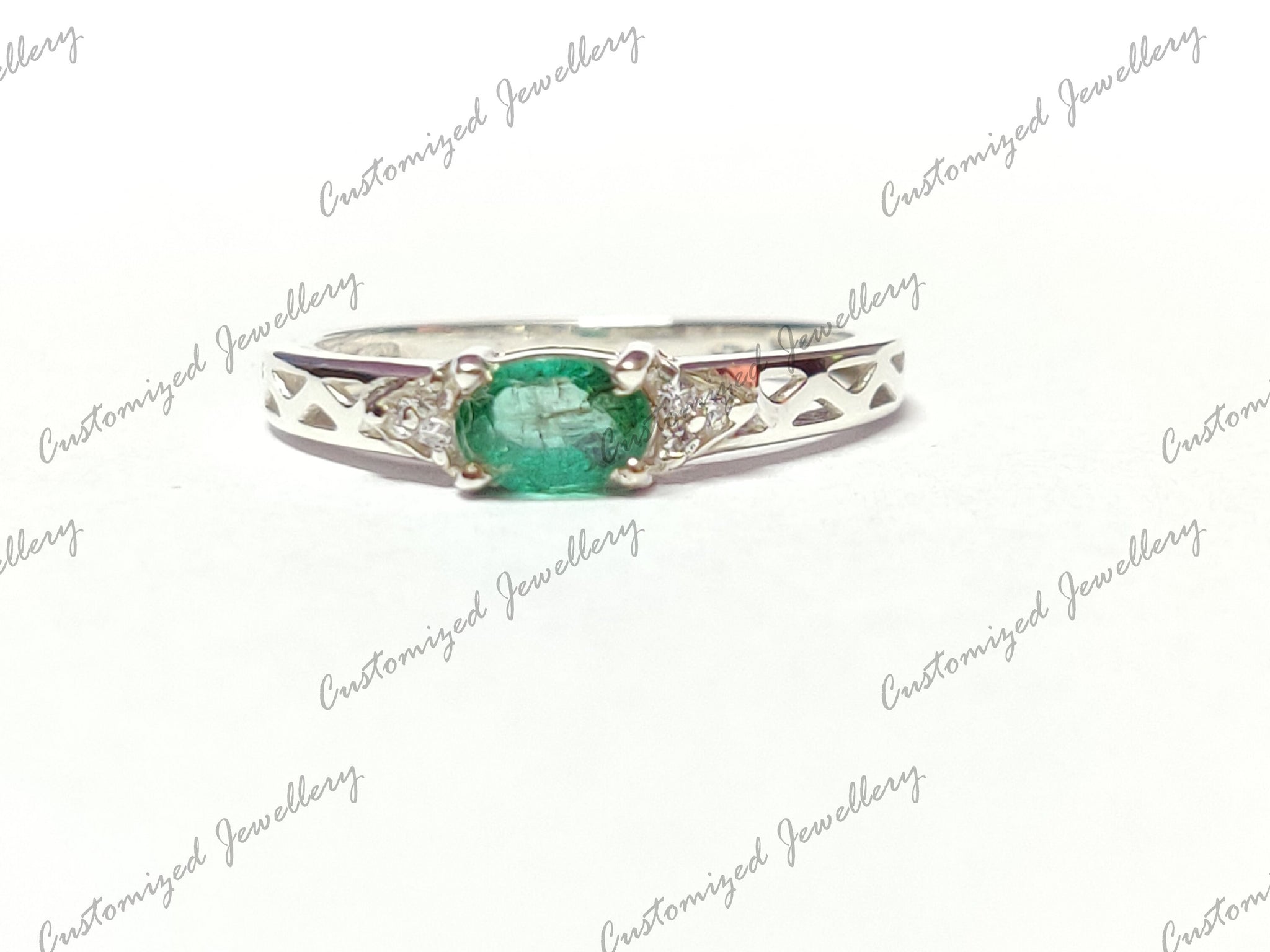 Silver Emerald Band 4x6 mm Oval Emerald Dainty Ring Natural Emerald Birthstone Ring May Birthstone Ring Valentine Gift For Her
