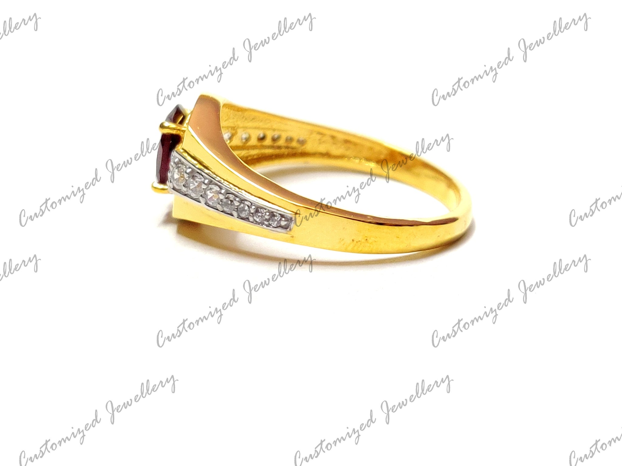 Gold Garnet Ring Sterling Silver Gold Plated Garnet Solitaire Ring January Birthstone Ring 6x8 mm Oval Garnet Band Valentine Day Gift