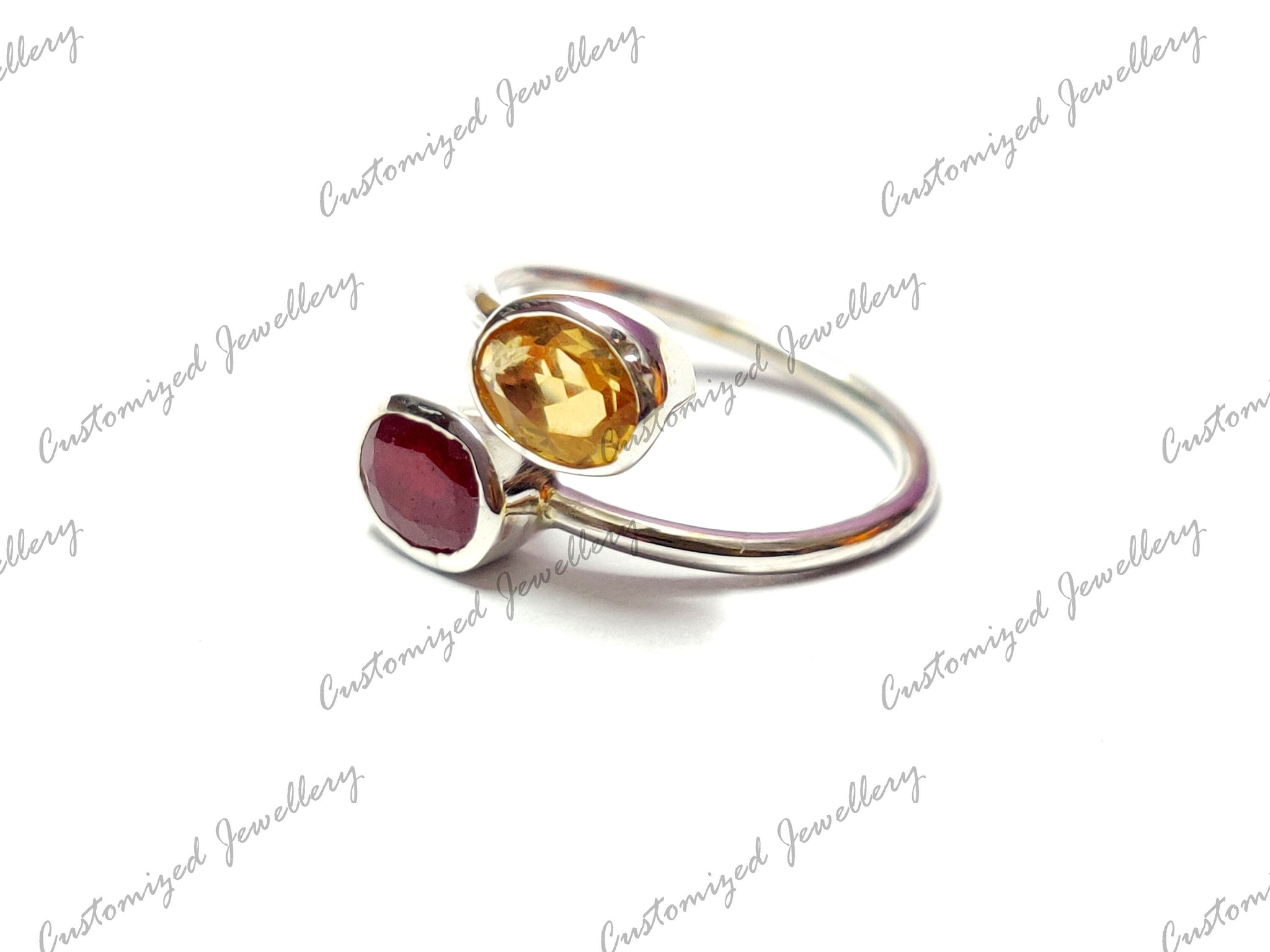 Silver Citrine Ruby Birthstone Ring Natural Citrine Ruby Twist Ring November Birthstone Ring July Birthstone Ring 5x7 mm Oval Ruby Ring