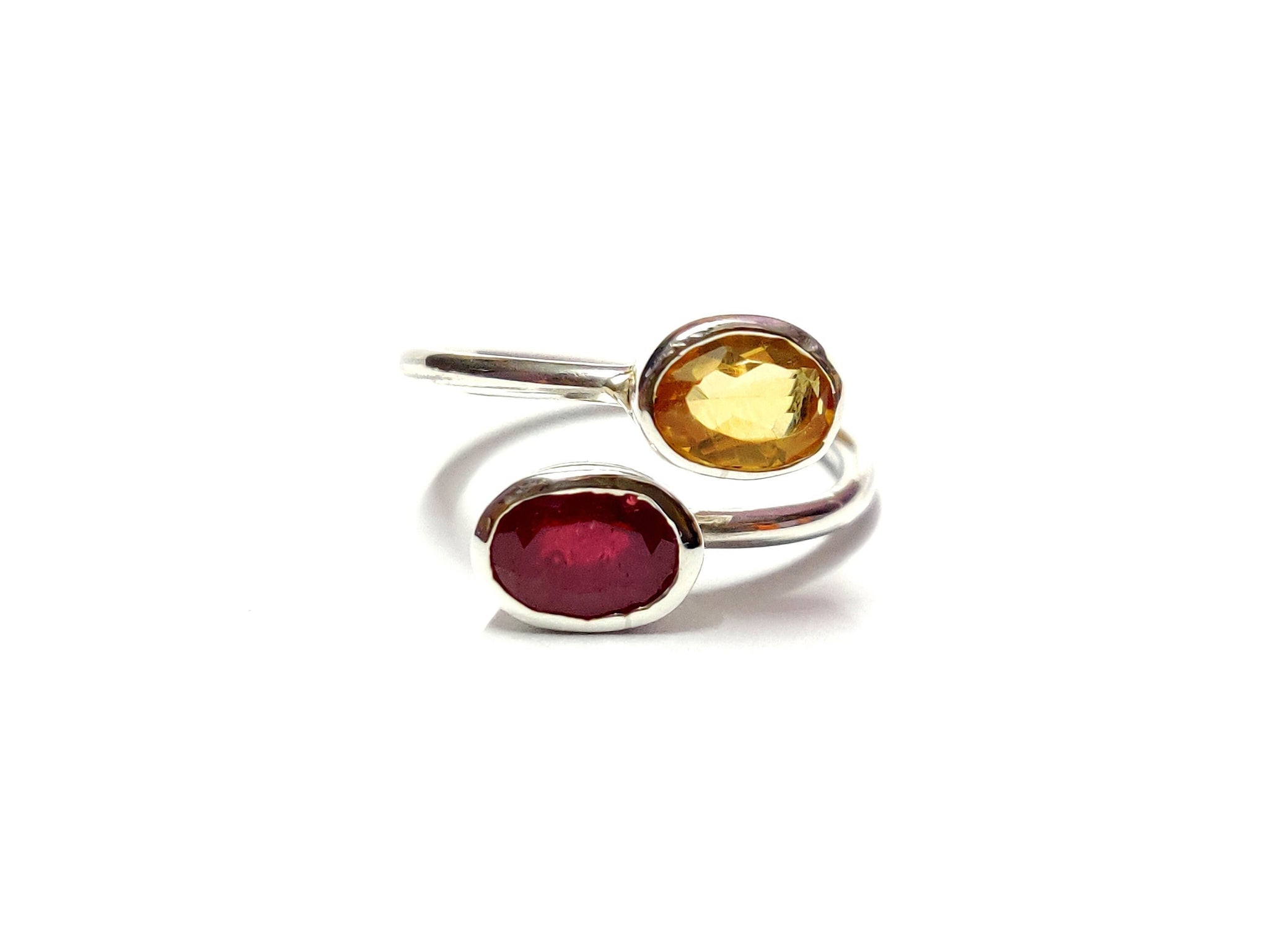 Silver Citrine Ruby Birthstone Ring Natural Citrine Ruby Twist Ring November Birthstone Ring July Birthstone Ring 5x7 mm Oval Ruby Ring