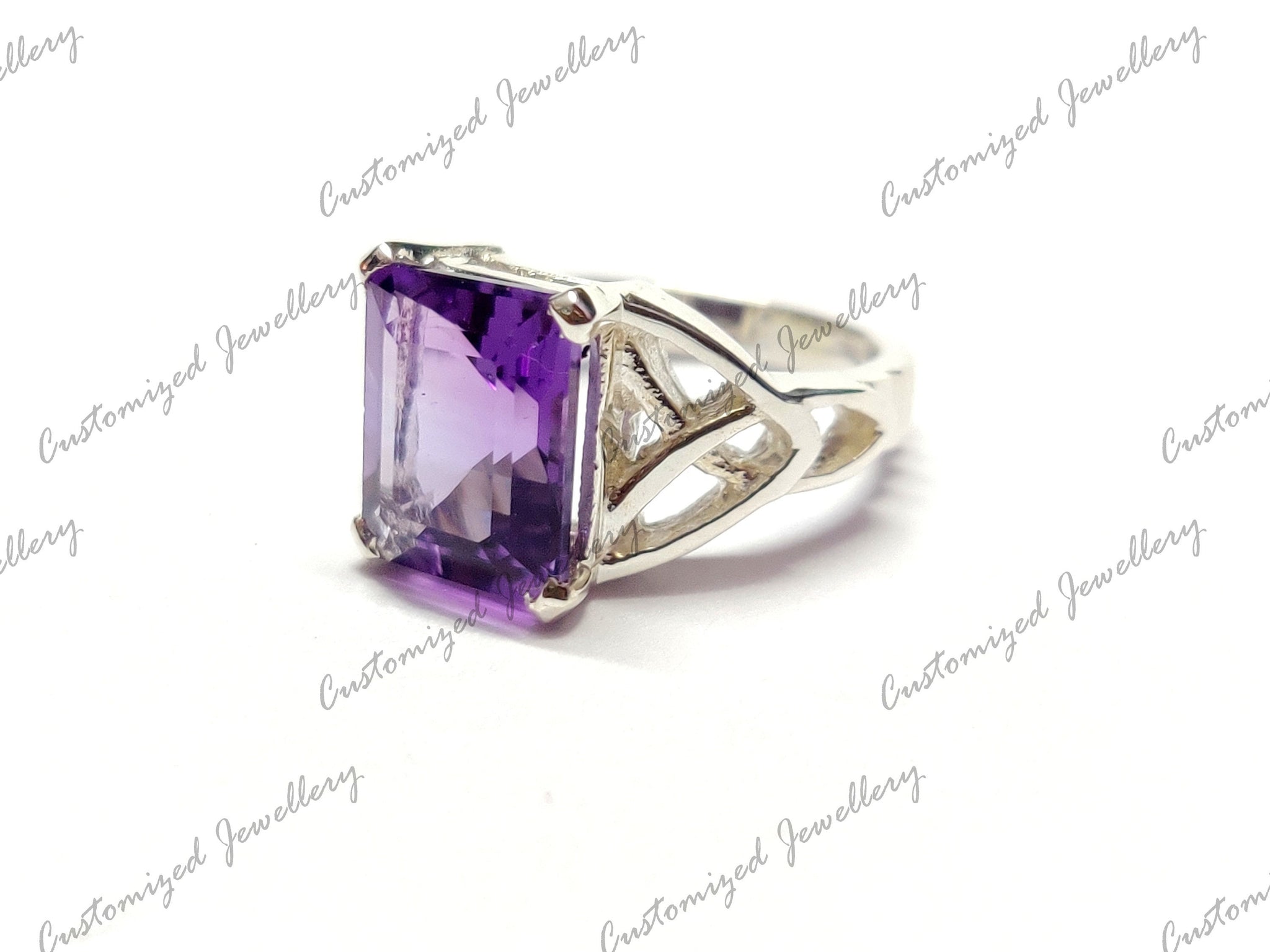 Large Amethyst Statement Ring Big Amethyst Cocktail Ring 9x11 Emerald Cut Amethyst Ring February Birthstone 925 Silver February Mens Ring