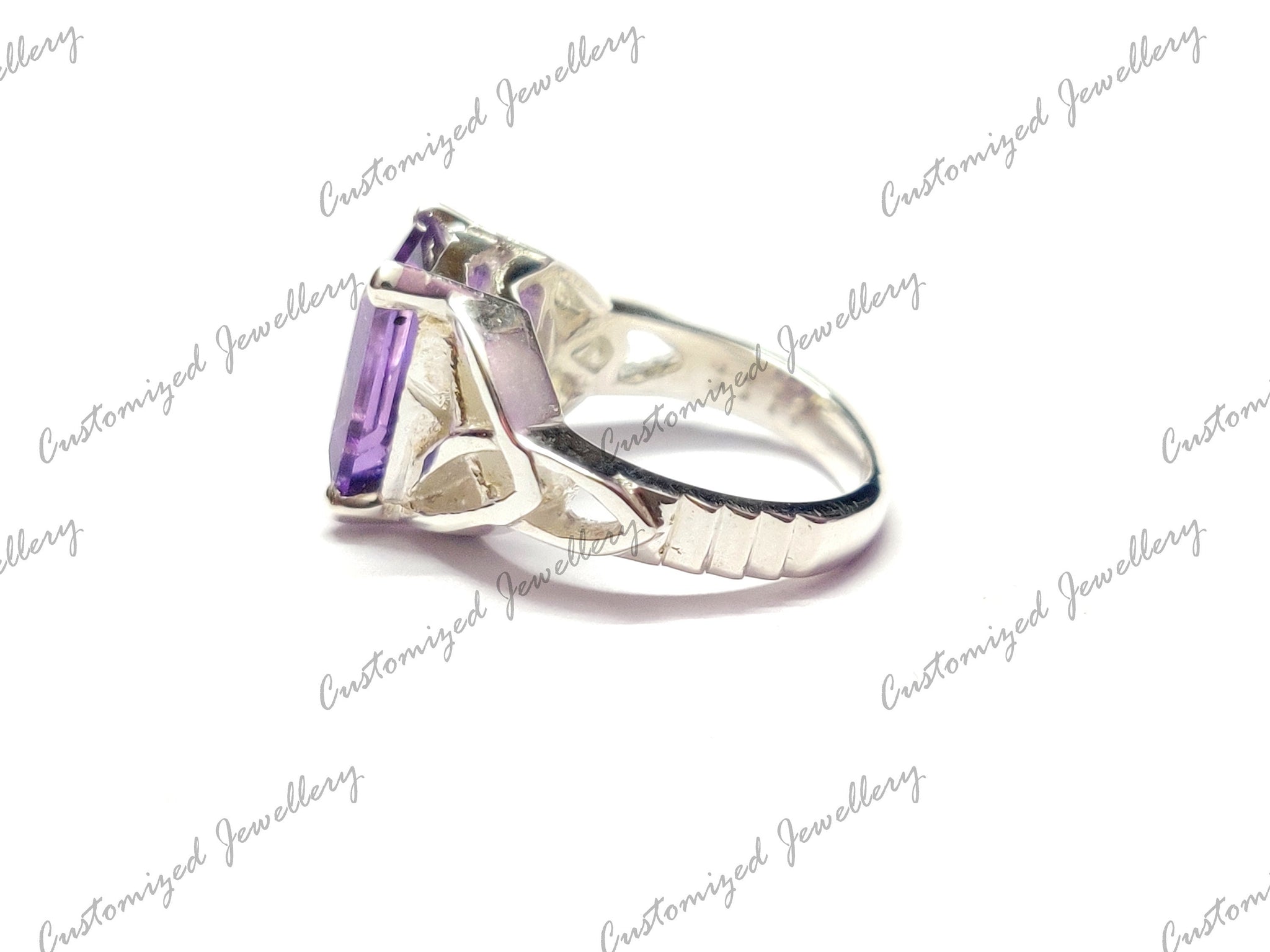 Large Amethyst Statement Ring Big Amethyst Cocktail Ring 9x11 Emerald Cut Amethyst Ring February Birthstone 925 Silver February Mens Ring