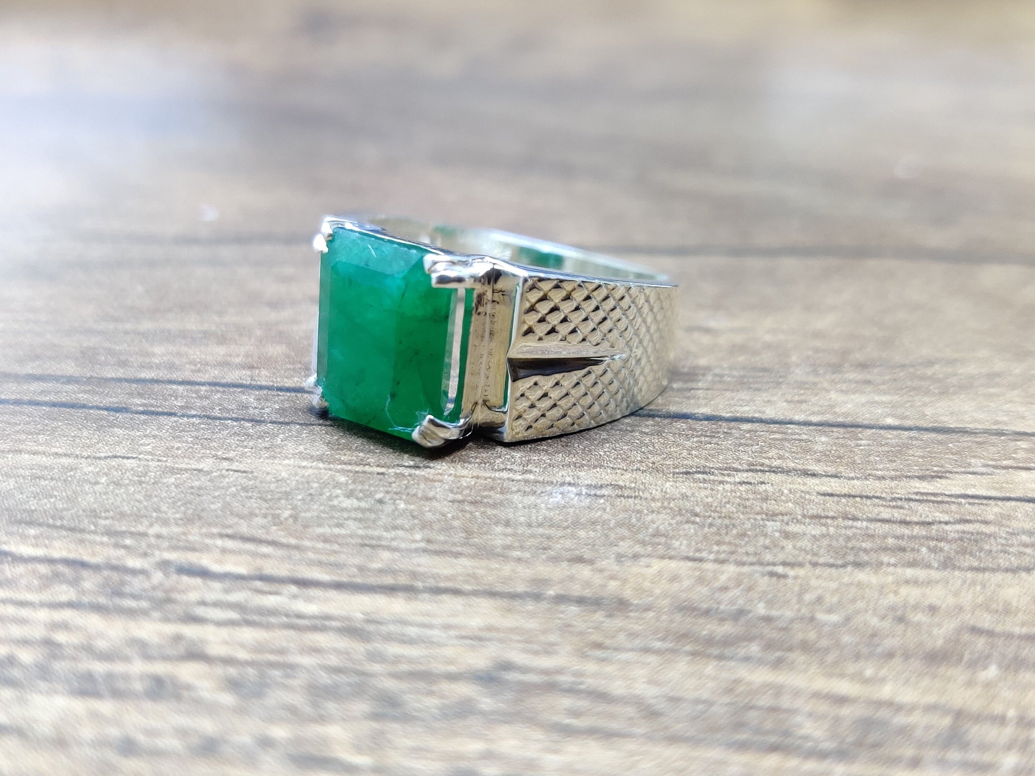 Mens Emerald Statement Ring High Quality Genuine Emerald Ring Natural Emerald Statement Ring 7x9 Emerald Cut Silver Emerald Wedding Ring