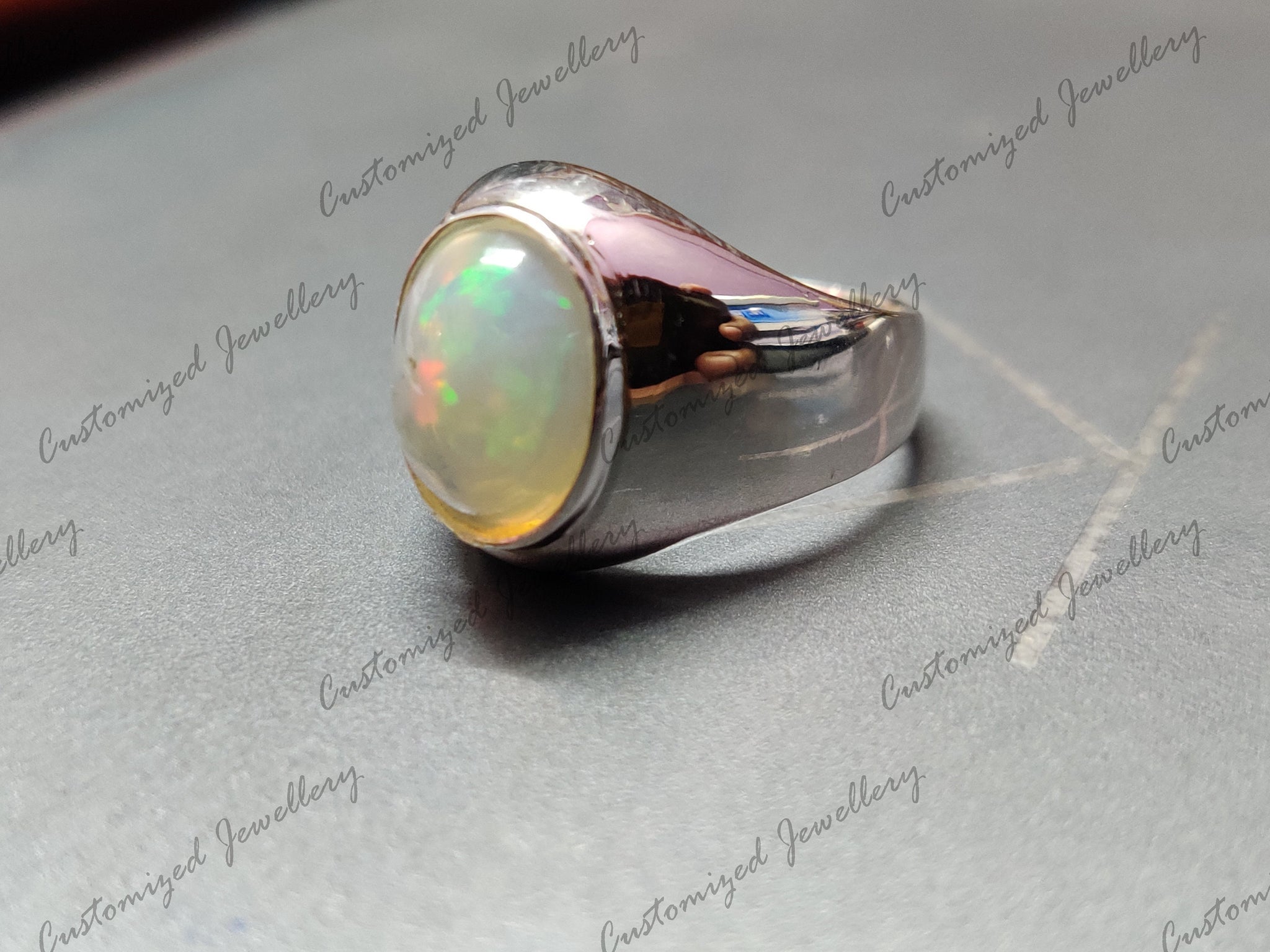 Opal Mens Ring Sterling Silver Ethiopian Opal Statement Ring Big Opal Mens Ring 8x10 mm Oval Opal Signet Ring October Birthstone Ring