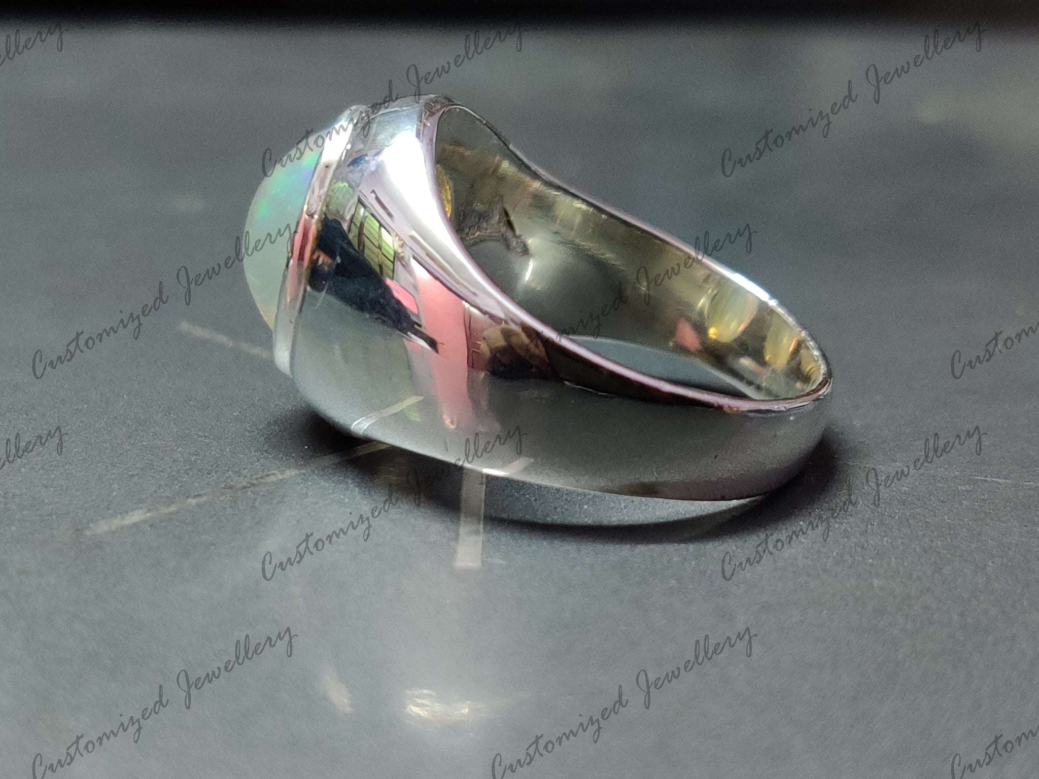 Opal Mens Ring Sterling Silver Ethiopian Opal Statement Ring Big Opal Mens Ring 8x10 mm Oval Opal Signet Ring October Birthstone Ring