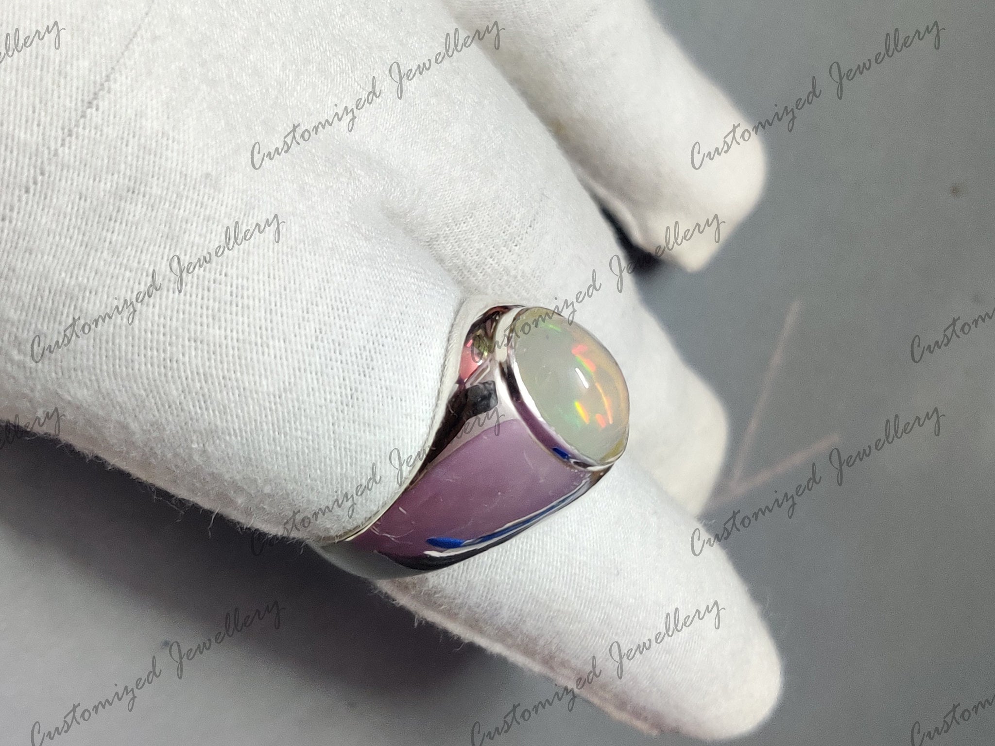 Opal Mens Ring Sterling Silver Ethiopian Opal Statement Ring Big Opal Mens Ring 8x10 mm Oval Opal Signet Ring October Birthstone Ring