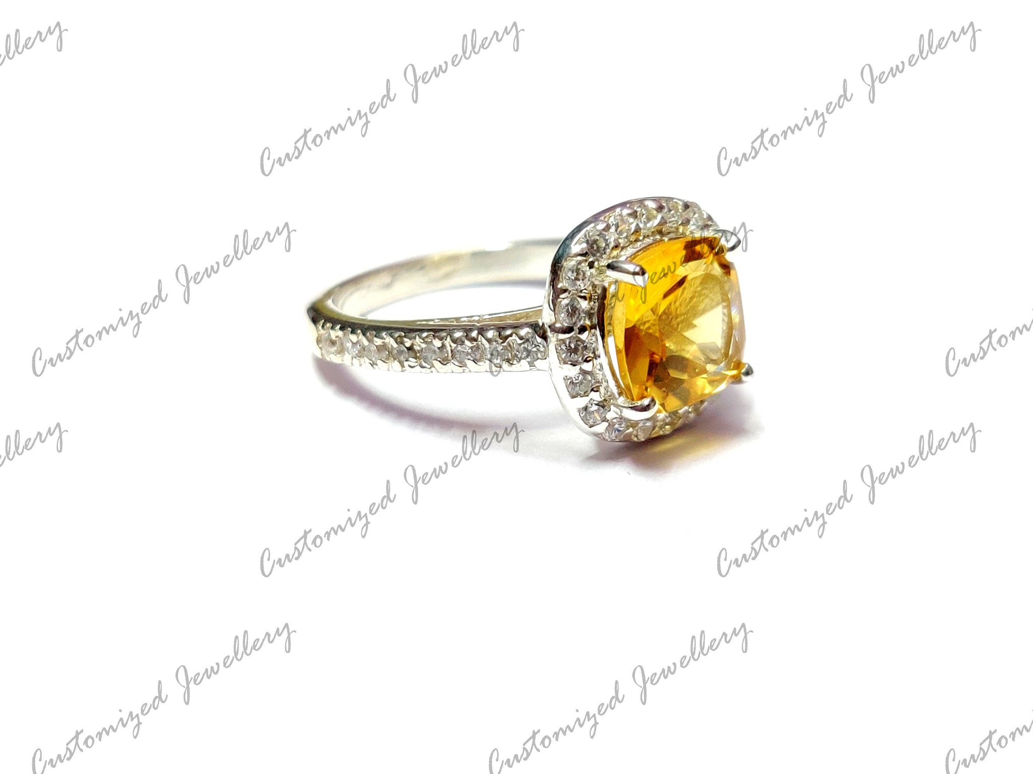 Citrine Engagement Ring High Quality Citrine Cushion Cut Wedding Ring 8 mm Cushion Citrine Anniversary Ring Silver Cushion Engagement Band