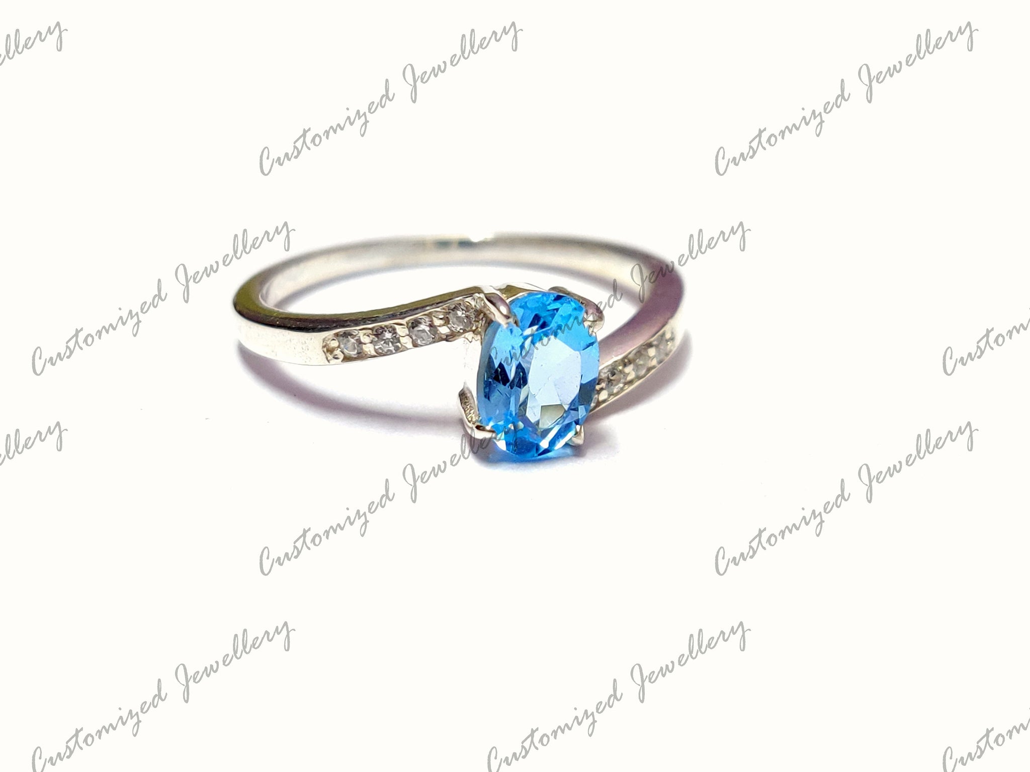 Twist Swiss Blue Topaz Birthstone Ring Designer Blue Topaz Promise Ring November Birthstone Ring 1 Ct Swiss Blue Topaz Ring Valentine Ring