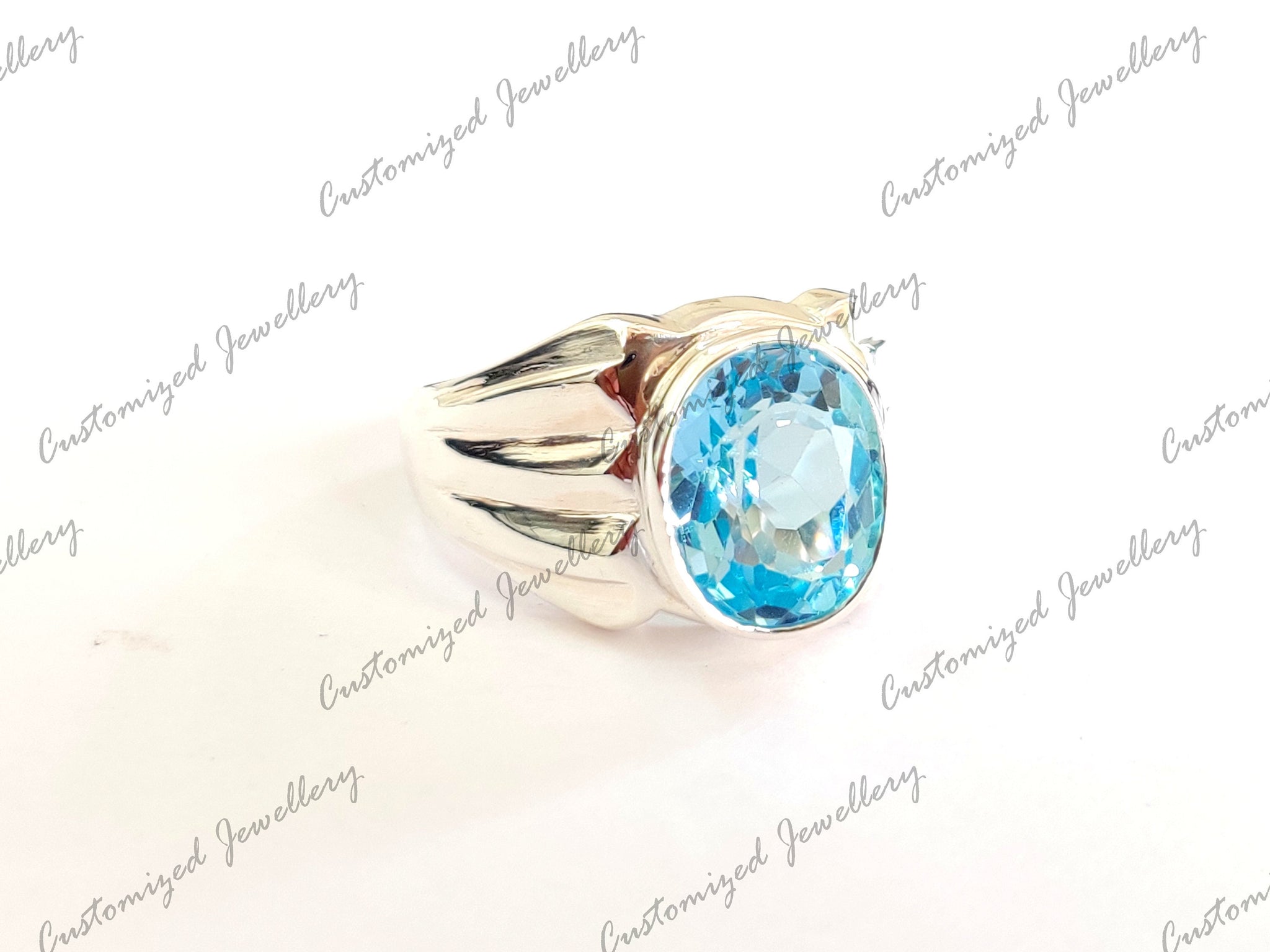 Big Blue Topaz Ring Large Swiss Blue Topaz Statement Ring 10x12 mm Oval Swiss Blue Topaz Mens Ring 6 Ct Swiss Topaz Band Men Blue Topaz Band