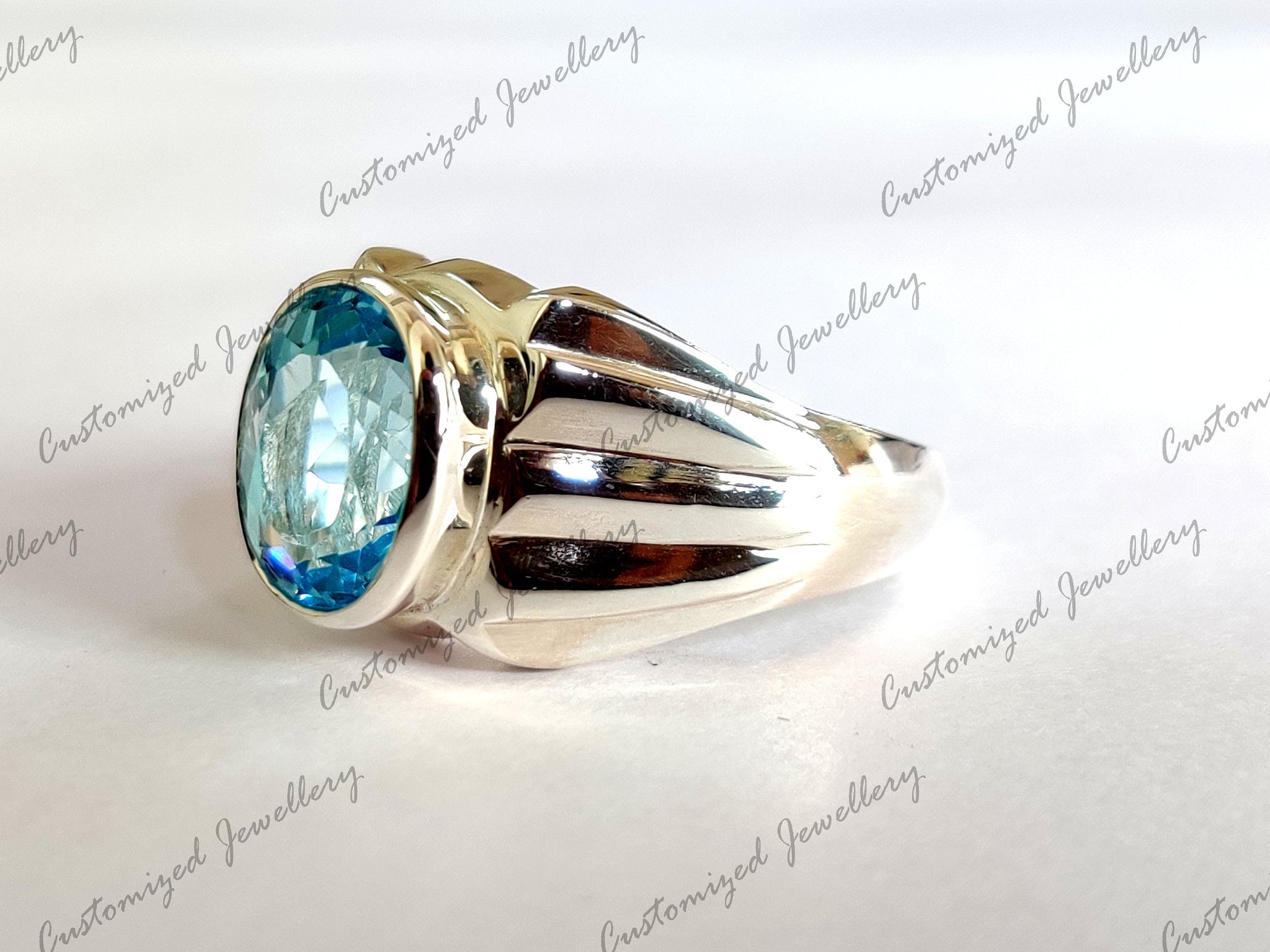 Big Blue Topaz Ring Large Swiss Blue Topaz Statement Ring 10x12 mm Oval Swiss Blue Topaz Mens Ring 6 Ct Swiss Topaz Band Men Blue Topaz Band