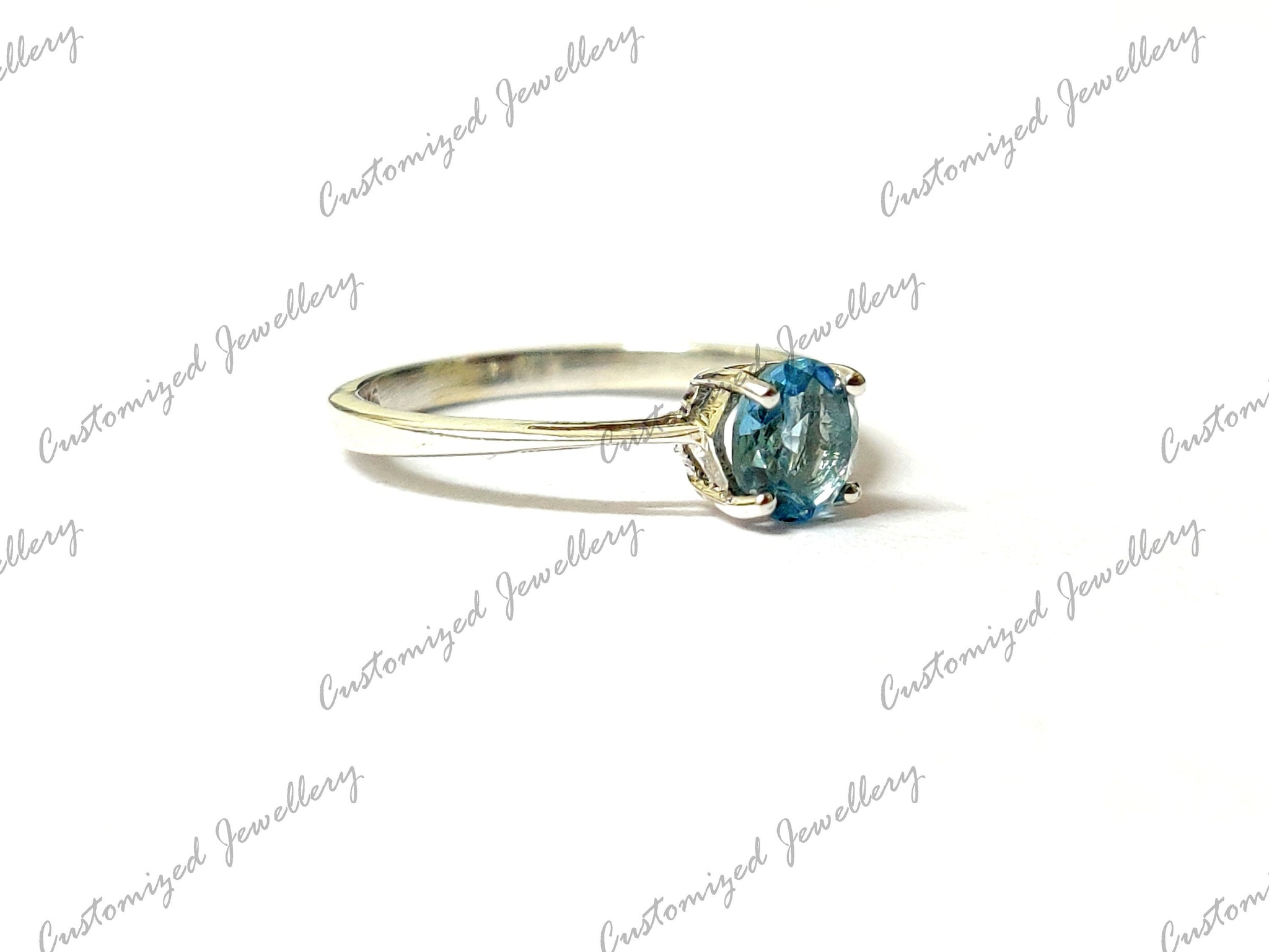 Blue Topaz Ring Natural Blue Topaz Band 6 mm Round Blue Topaz Band November Birthstone Ring Minimalist Blue Topaz Ring For Her Mothers Day