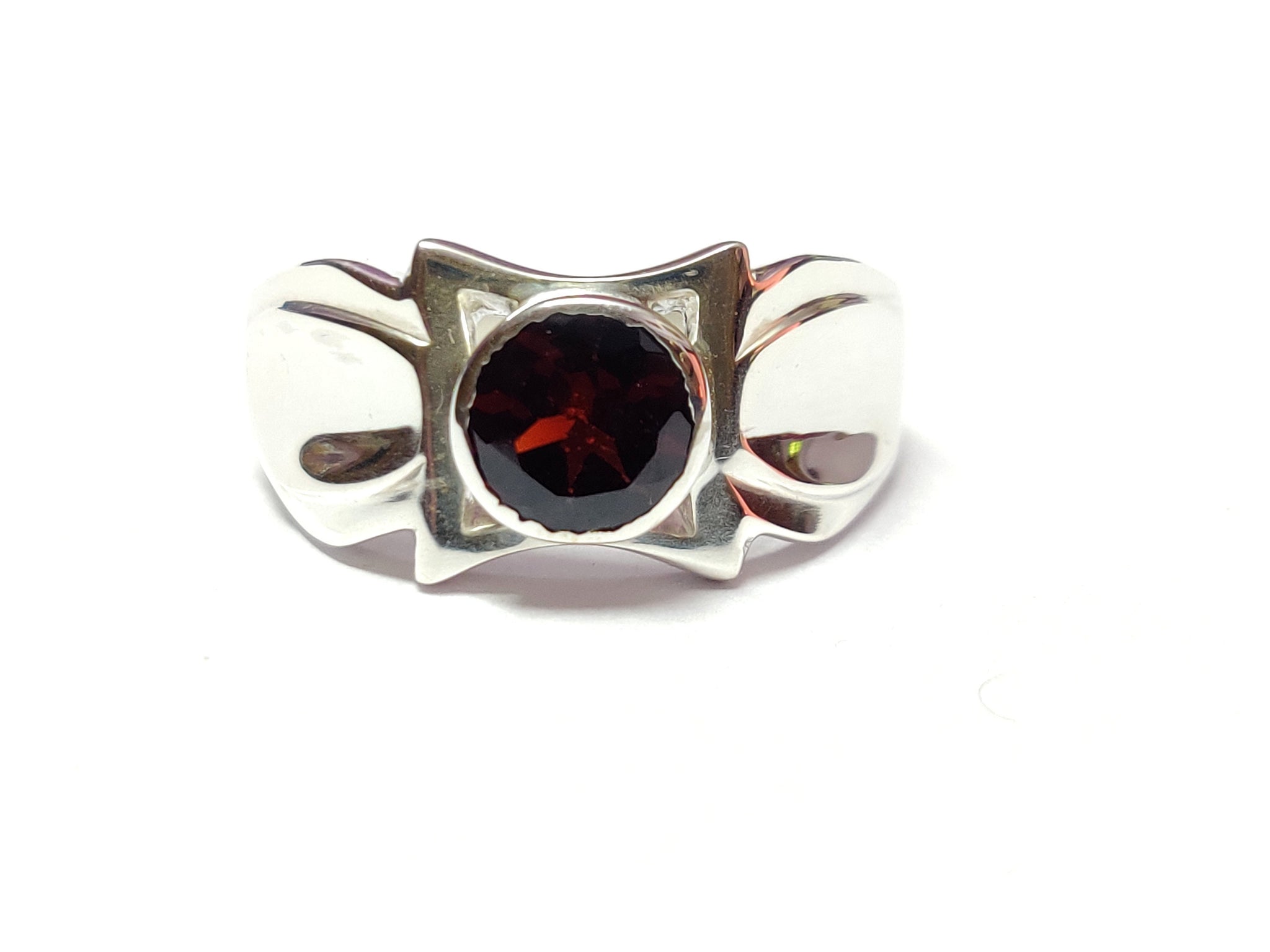 Silver Garnet Ring Men 7 mm Round Garnet Band Mens Garnet Ring Natural Garnet Ring For Men Heavy Silver Garnet Band For Men January Band