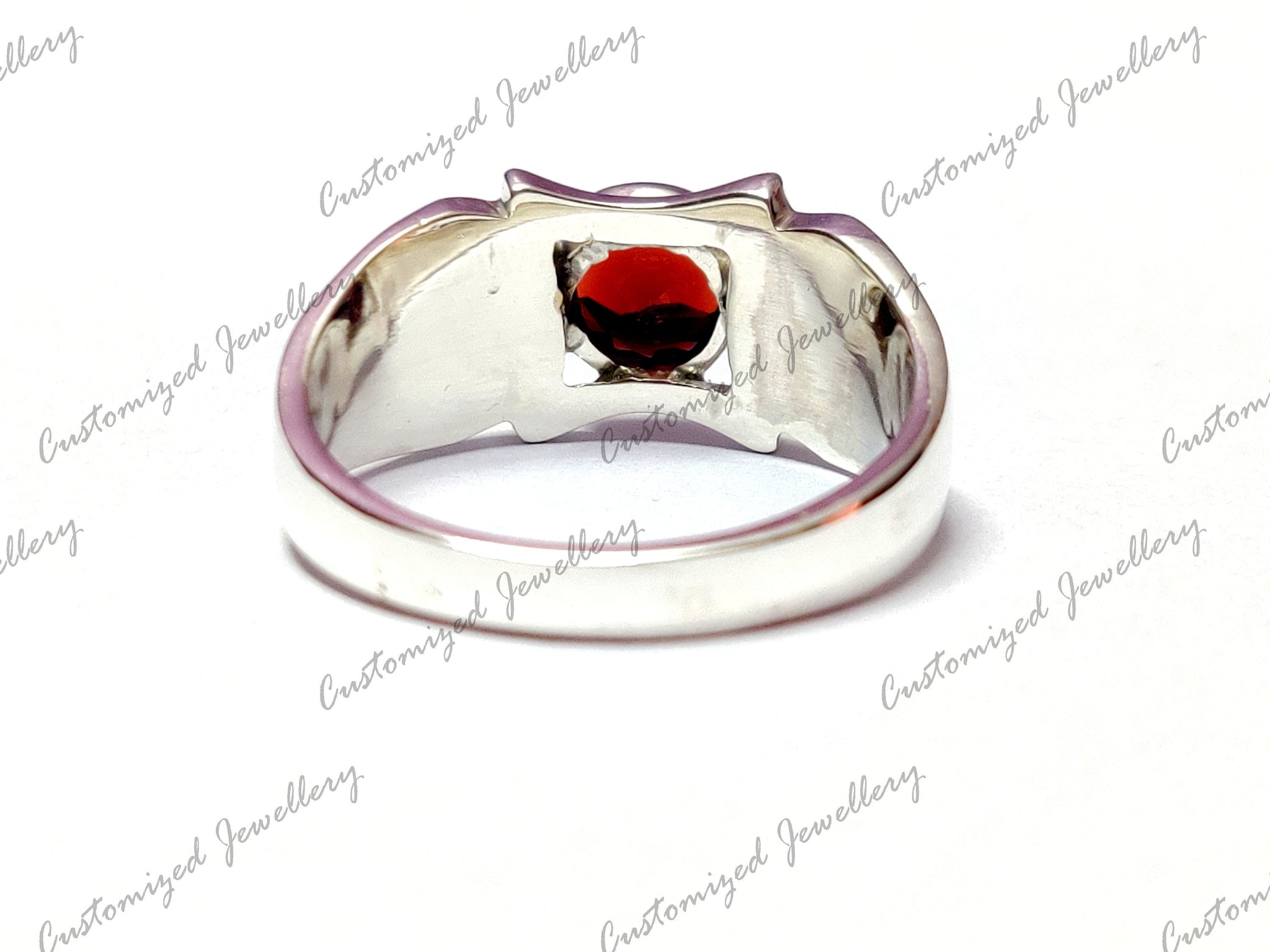 Silver Garnet Ring Men 7 mm Round Garnet Band Mens Garnet Ring Natural Garnet Ring For Men Heavy Silver Garnet Band For Men January Band