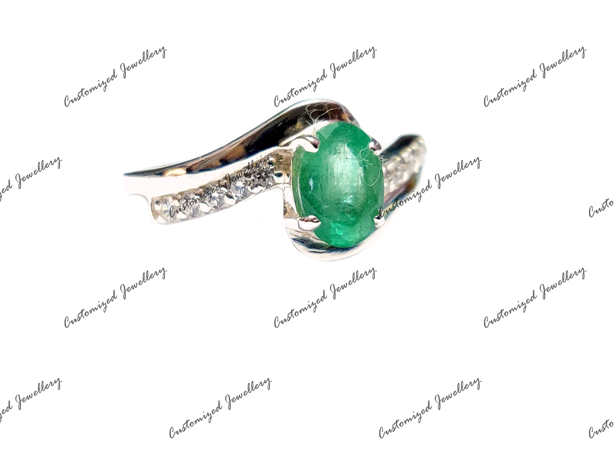 Emerald Engagement Ring 5x7 mm Oval Emerald Engagement Band May Birthstone Ring Genuine Emerald Ring 925 Silver Emerald Wedding Ring