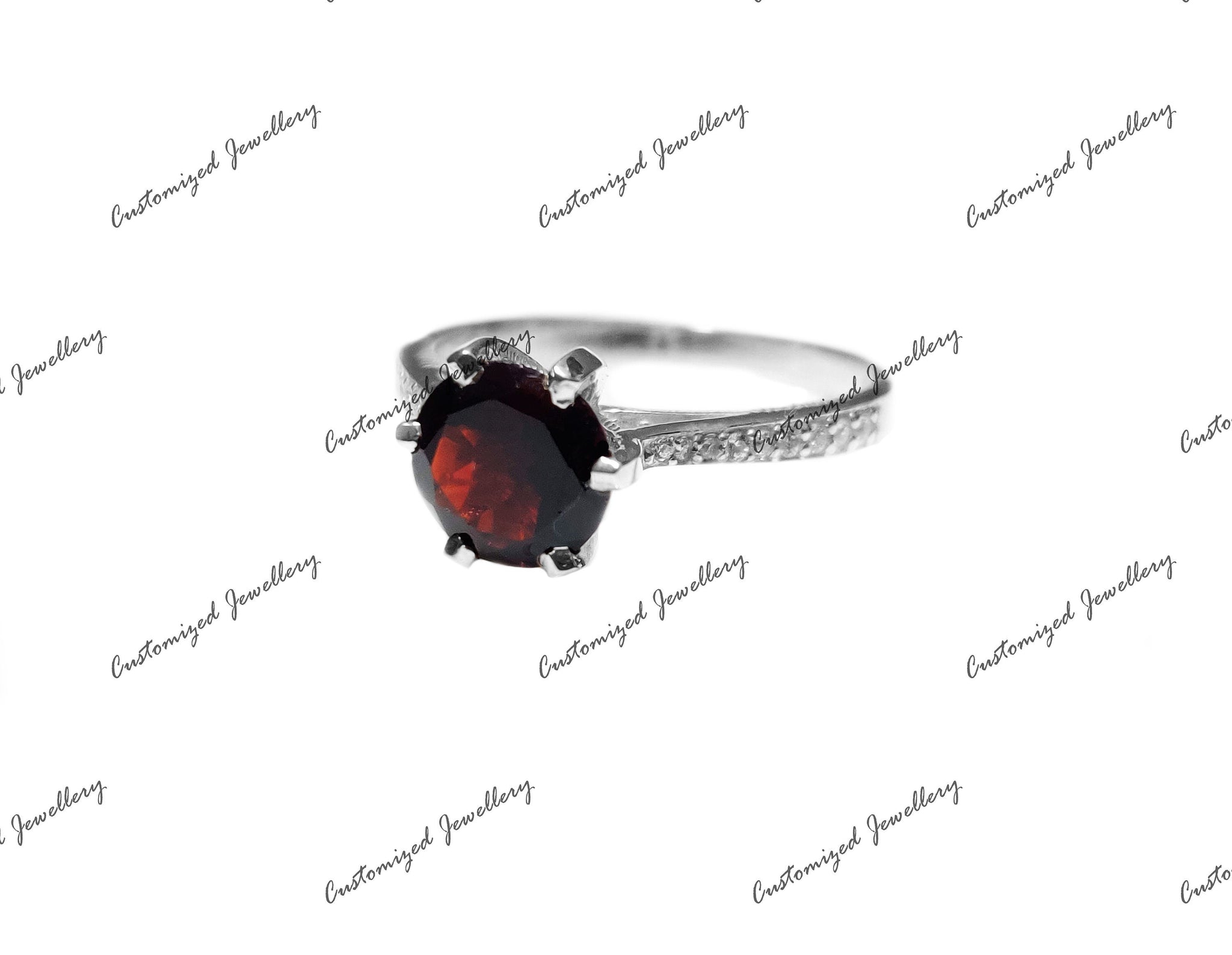 Garnet Solitaire Engagement Ring 2 Ct Garnet Solitiare Wedding Band Top Grade Garnet Engagement Band January Birthstone Ring 925 Silver Ring