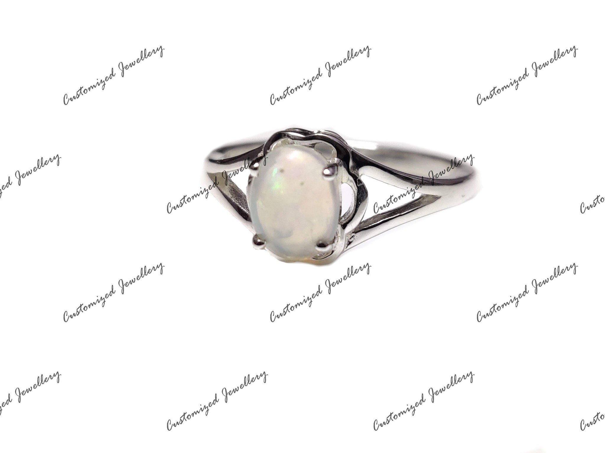 Natural Opal Band Silver Opal Birthstone Ring 6x8 mm Oval Opal October Birthstone Ring Opal Anniversary Ring Sterling Silver Opal Ring