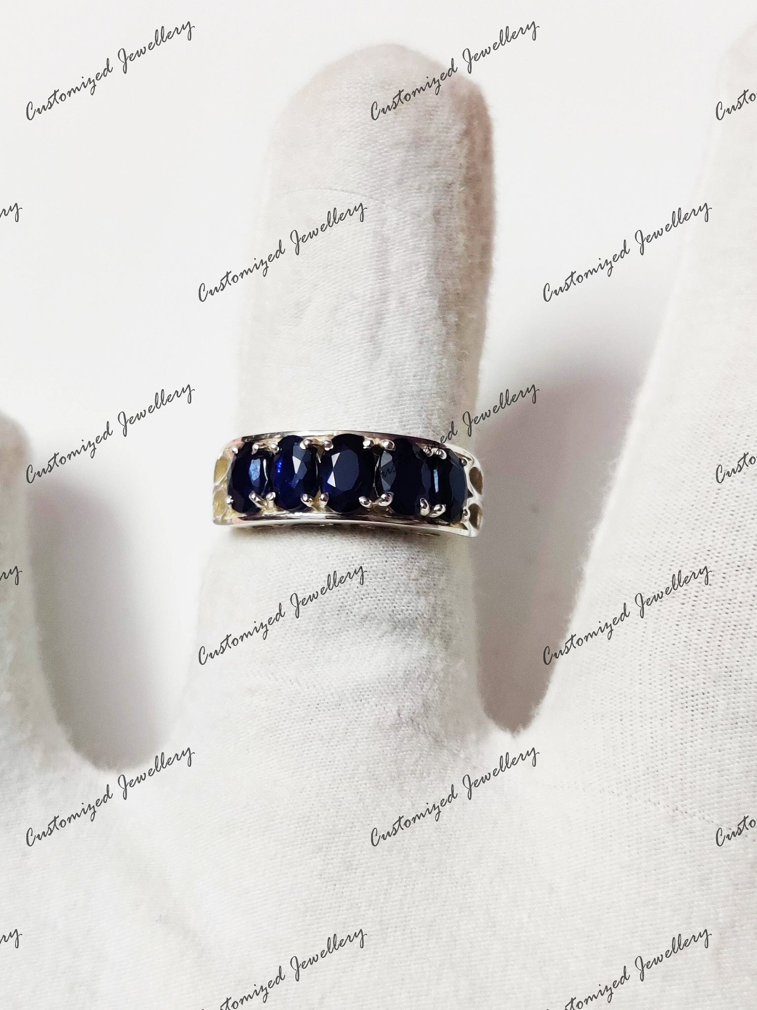 Natural Sapphire Anniversary Band Blue Sapphire 5 Stone Ring Blue Sapphire Wedding Band September Birthstone Ring Valentine Gift For Her