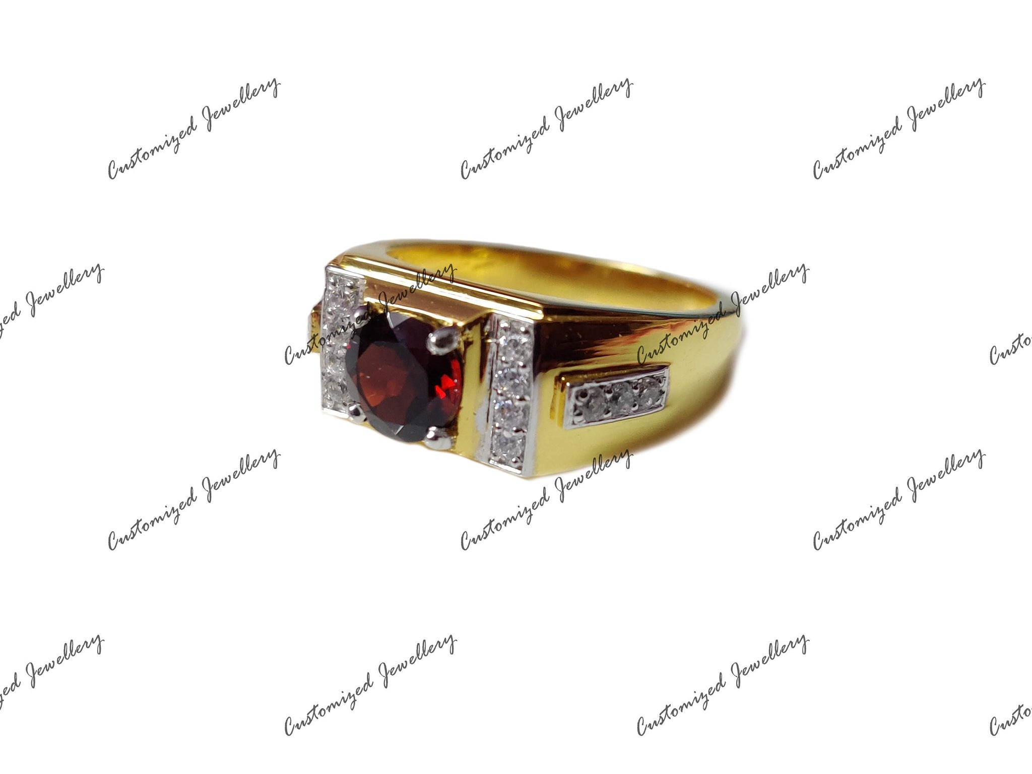 Mens Garnet Ring Gold Garnet Statement Ring Gold Plated Garnet Mens Ring Heavy Silver Garnet Ring Solid Silver Mens Pinky Ring Fathers Day