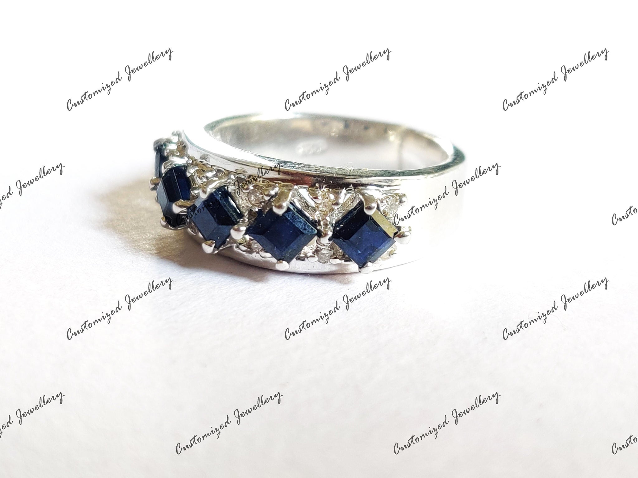 Natural Blue Sapphire Band 2.5 Ct Sapphire Wedding Band September Birthstone Band 925 Silver Blue Sapphire Anniversary Band Birthstone Band