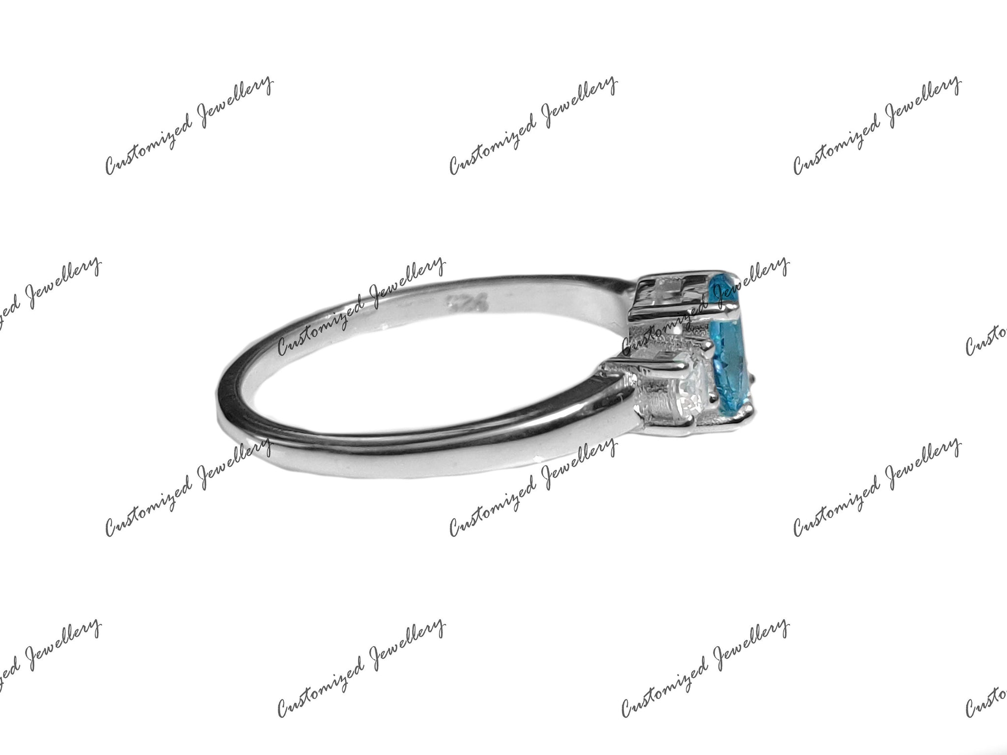 Natural Swiss Blue Topaz Engagement Ring 1.5 Ct Swiss Topaz Moissanite Engagement Band 925 Silver Swiss Blue Topaz November Birthstone Ring