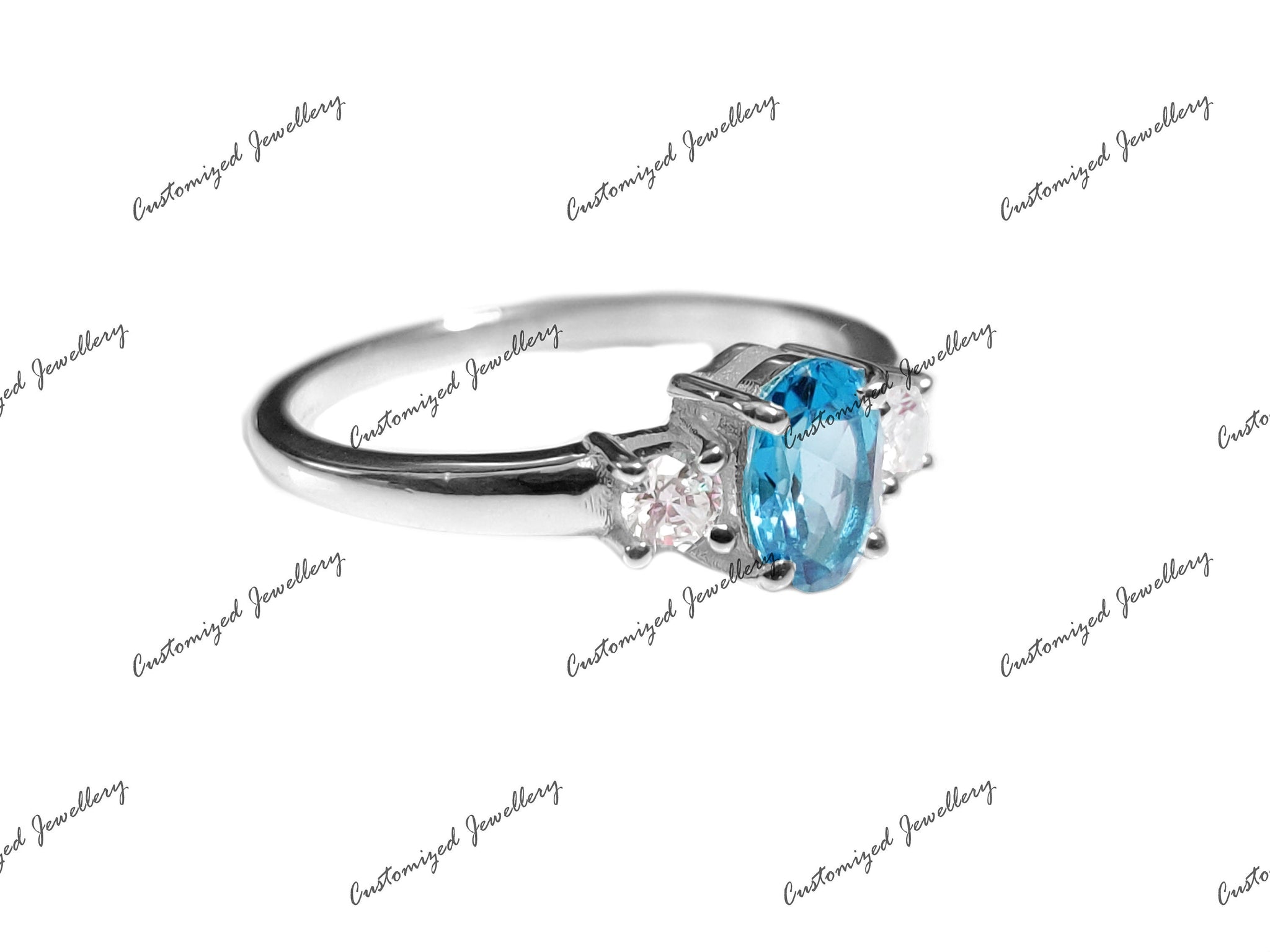 Natural Swiss Blue Topaz Engagement Ring 1.5 Ct Swiss Topaz Moissanite Engagement Band 925 Silver Swiss Blue Topaz November Birthstone Ring