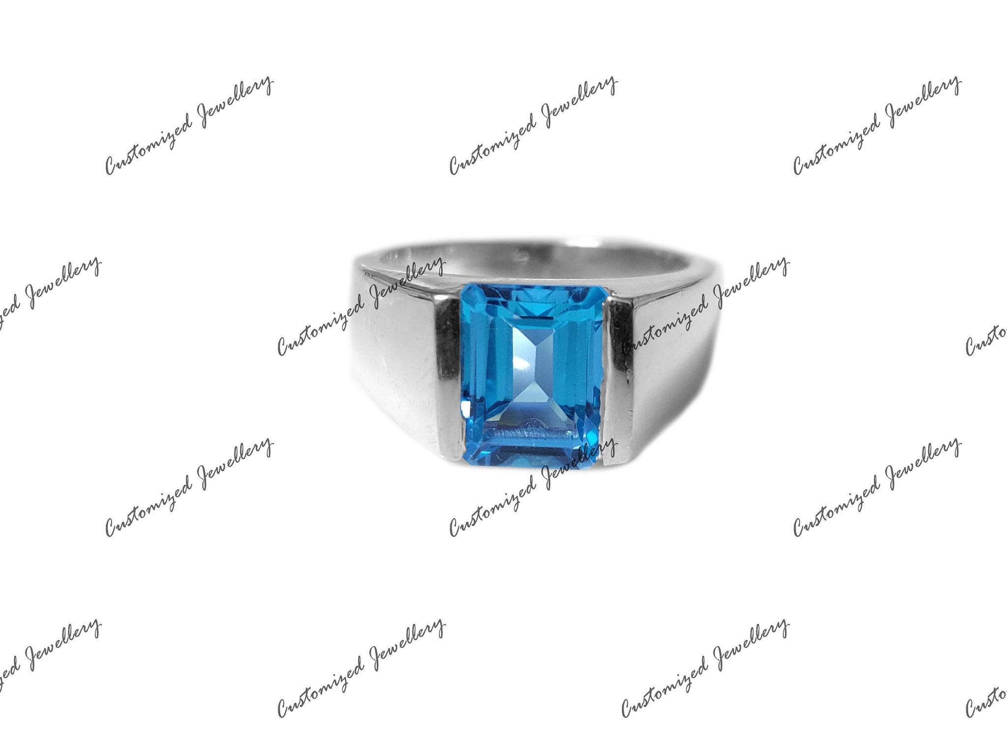 AAA Grade Swiss Blue Topaz Ring Men Natural Swiss Topaz Ring Men 2.5 Ct Swiss Topaz Solid Silver Mens Ring November Birthstone Ring Men