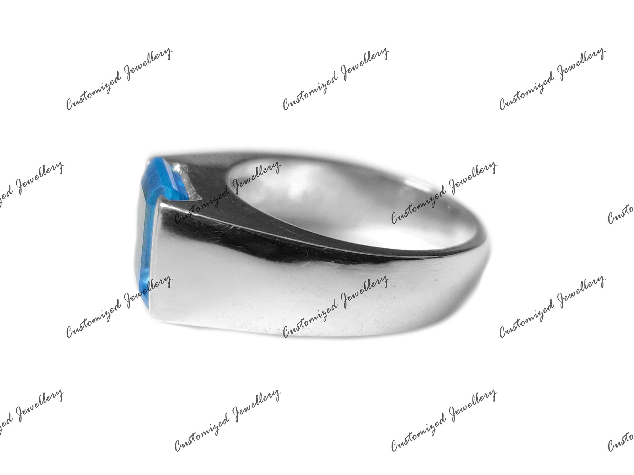 AAA Grade Swiss Blue Topaz Ring Men Natural Swiss Topaz Ring Men 2.5 Ct Swiss Topaz Solid Silver Mens Ring November Birthstone Ring Men