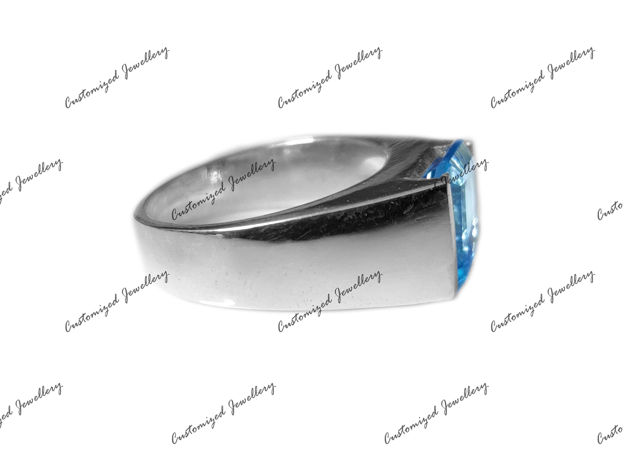AAA Grade Swiss Blue Topaz Ring Men Natural Swiss Topaz Ring Men 2.5 Ct Swiss Topaz Solid Silver Mens Ring November Birthstone Ring Men