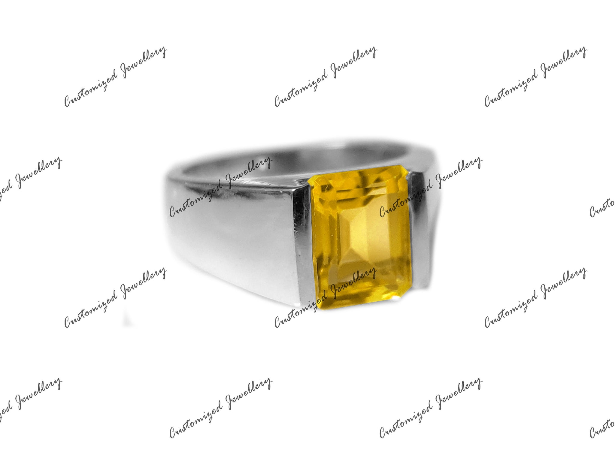 AAA Grade Citrine Ring For Men Natural Citrine Ring Men 2.5 Ct Golden Citrine Solid Silver Mens Ring November Birthstone Ring For Men