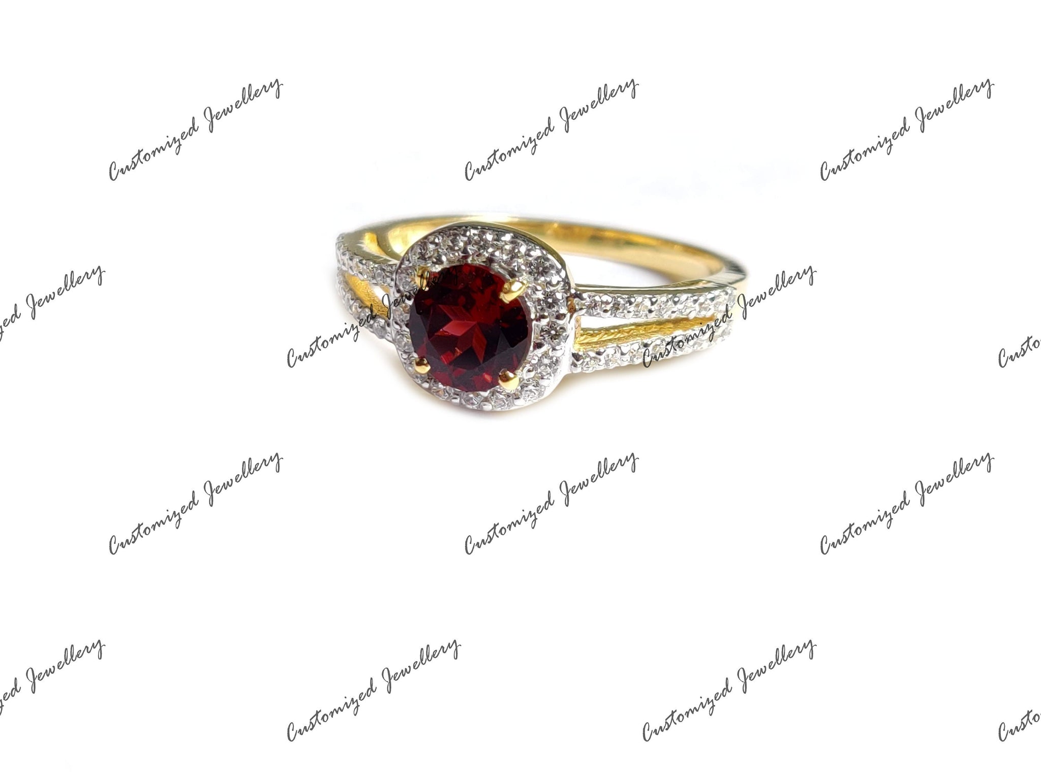 Natural Garnet Engagement Ring 18K Gold Plated Red Garnet Engagement Band For Her Solid Silver Garnet Anniverasary Ring Garnet Promise Ring
