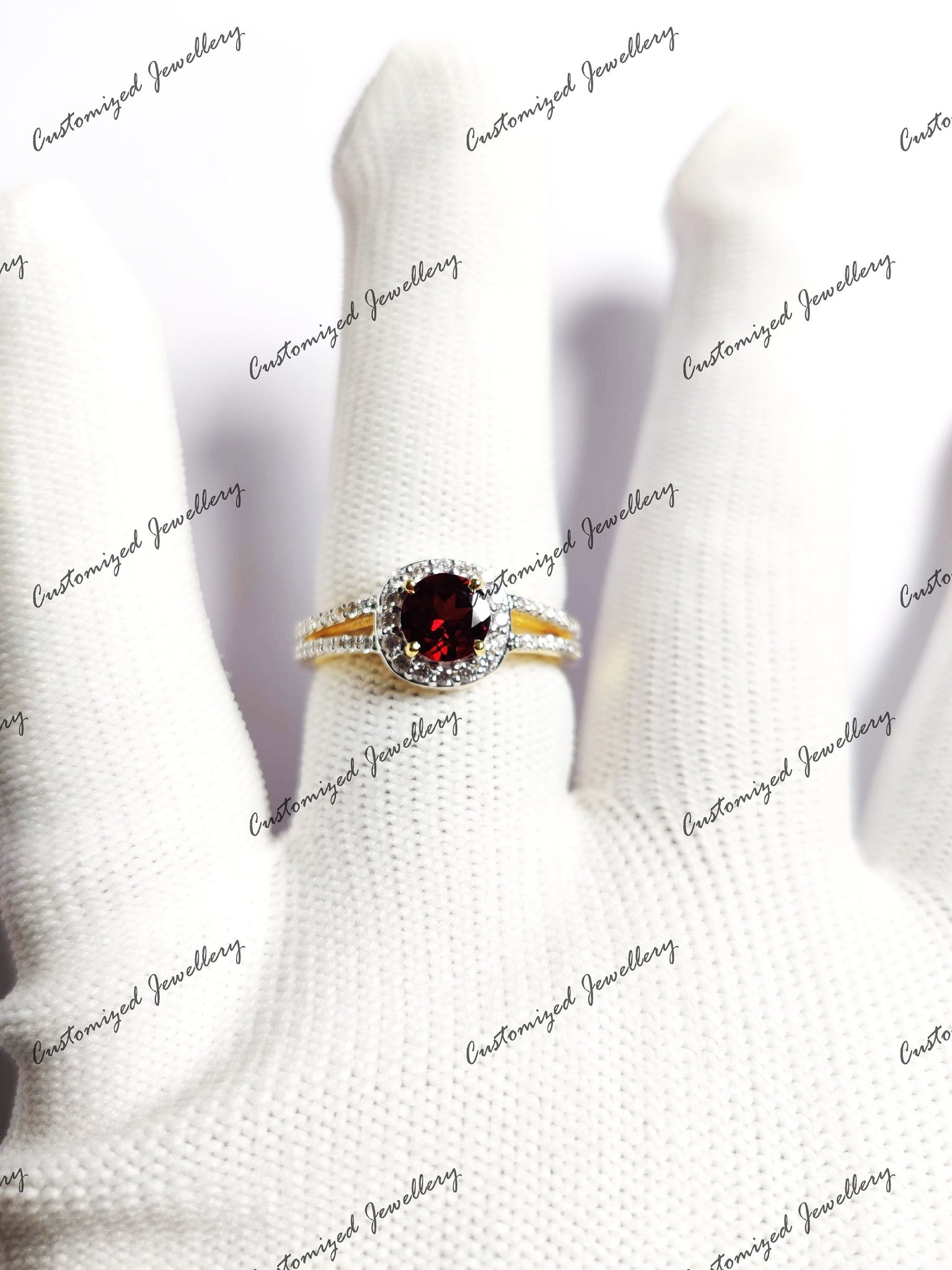 Natural Garnet Engagement Ring 18K Gold Plated Red Garnet Engagement Band For Her Solid Silver Garnet Anniverasary Ring Garnet Promise Ring