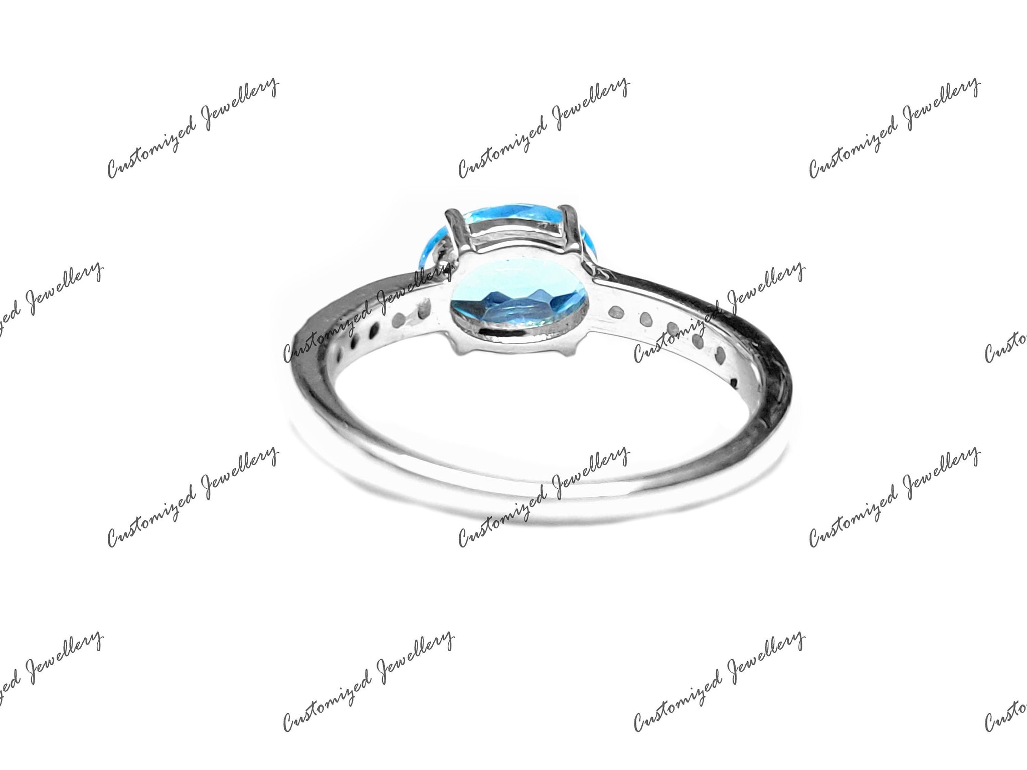 Blue Topaz Ring AAA Swiss Blue Topaz Statement Ring 6x8 mm Oval Blue Topaz Engagement Band November Birthstone Band Silver Blue Topaz Ring