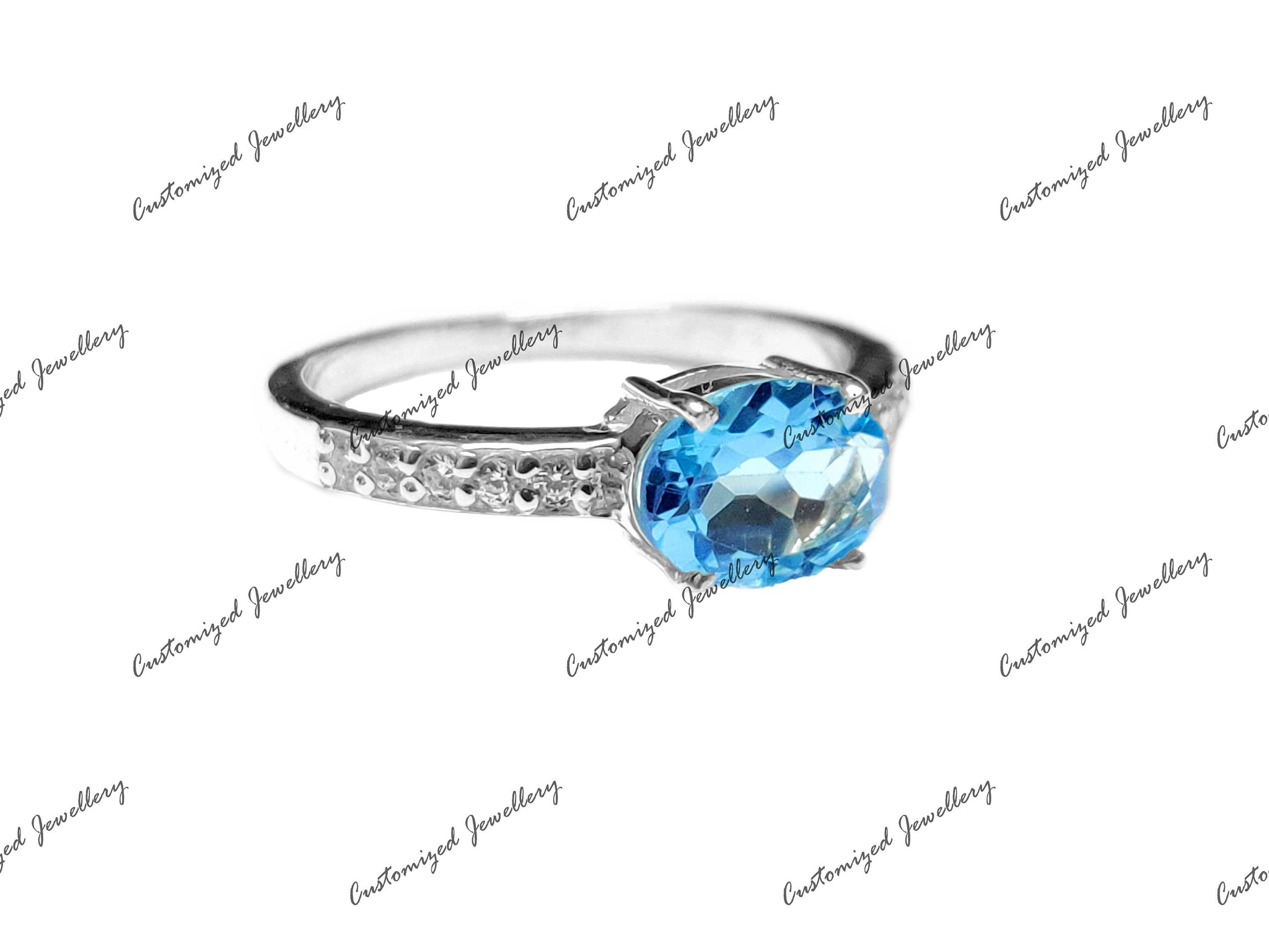 Blue Topaz Ring AAA Swiss Blue Topaz Statement Ring 6x8 mm Oval Blue Topaz Engagement Band November Birthstone Band Silver Blue Topaz Ring