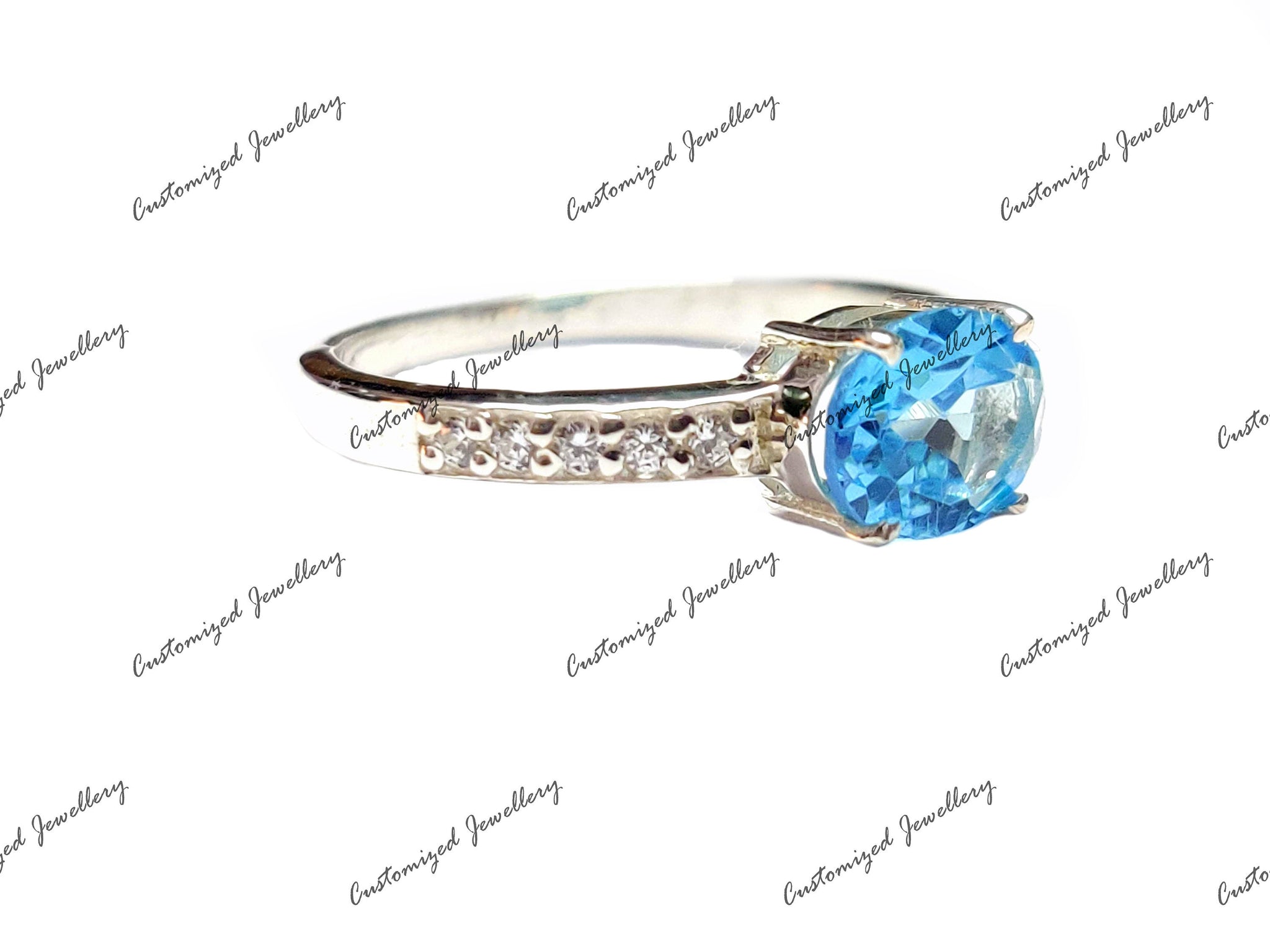 Blue Topaz Ring AAA Swiss Blue Topaz Statement Ring 6x8 mm Oval Blue Topaz Engagement Band November Birthstone Band Silver Blue Topaz Ring