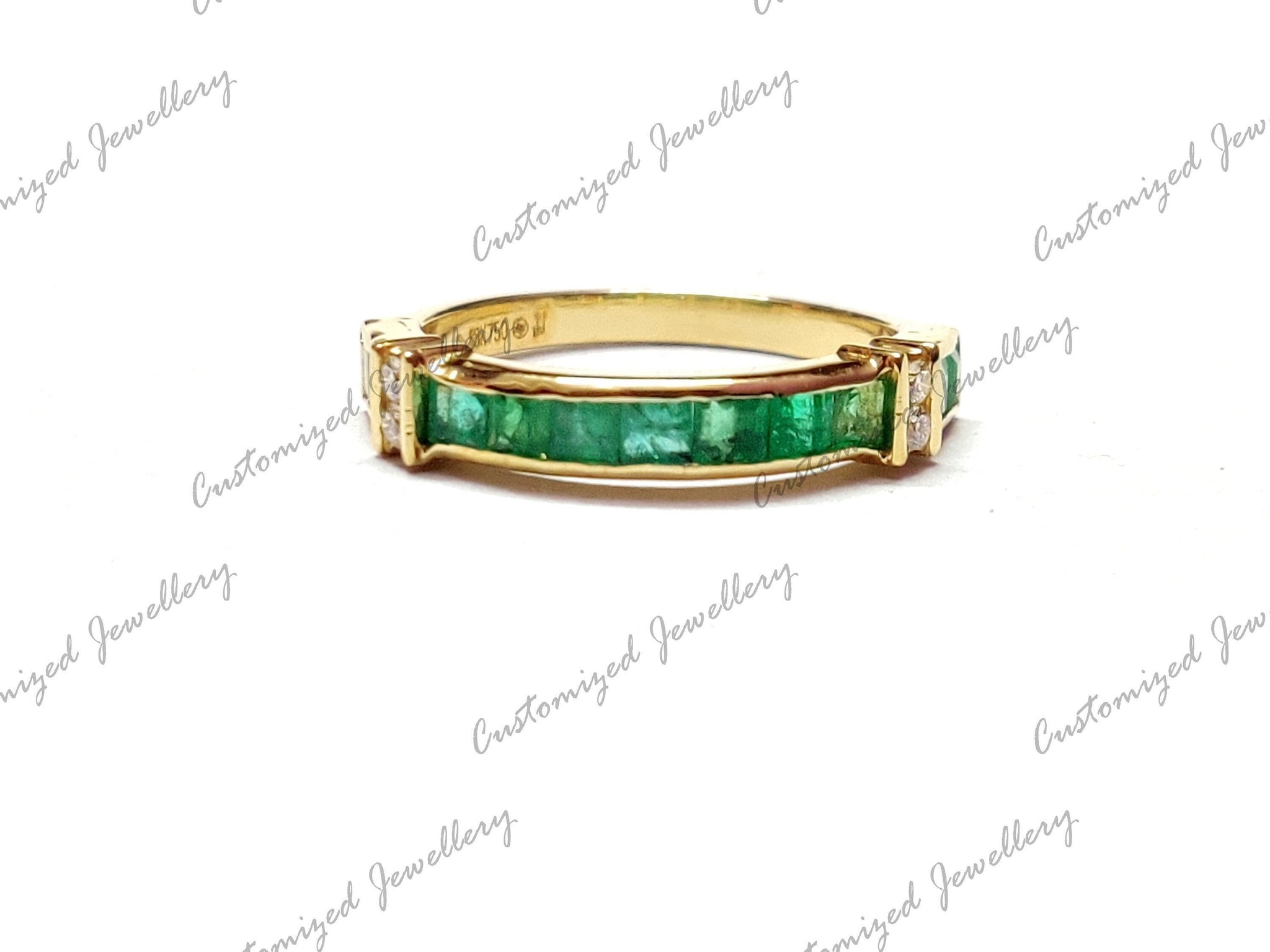 Natural Emerald Engagement Ring 18K Gold Emerald Diamond Engagement Band Natural Emerald Wedding Band May Birthstone Emerald Ring For Her