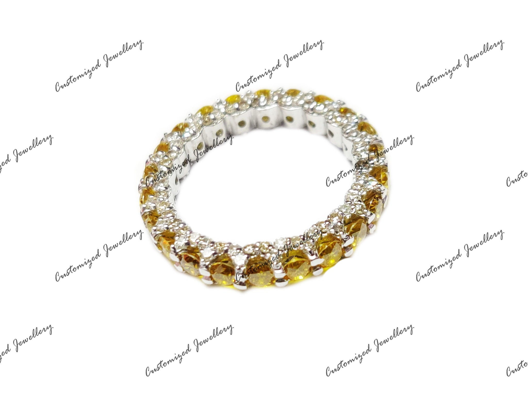 Natural Diamond Eternity Wedding Band Yellow Canary Diamond Engagement Band 2.2 Ct Yellow CVD Diamond Wedding Ring Diamond Eternity Ring