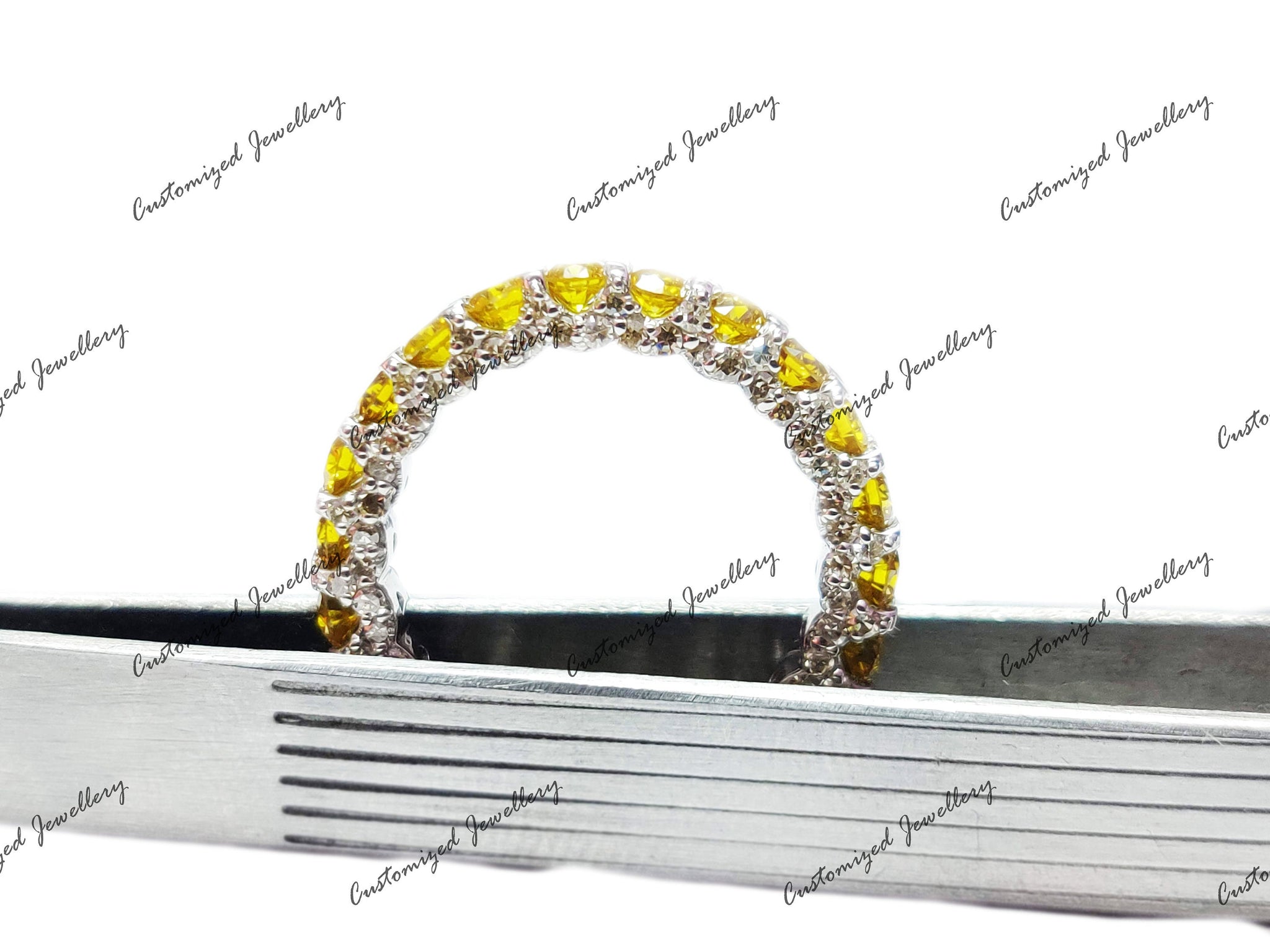 Natural Diamond Eternity Wedding Band Yellow Canary Diamond Engagement Band 2.2 Ct Yellow CVD Diamond Wedding Ring Diamond Eternity Ring