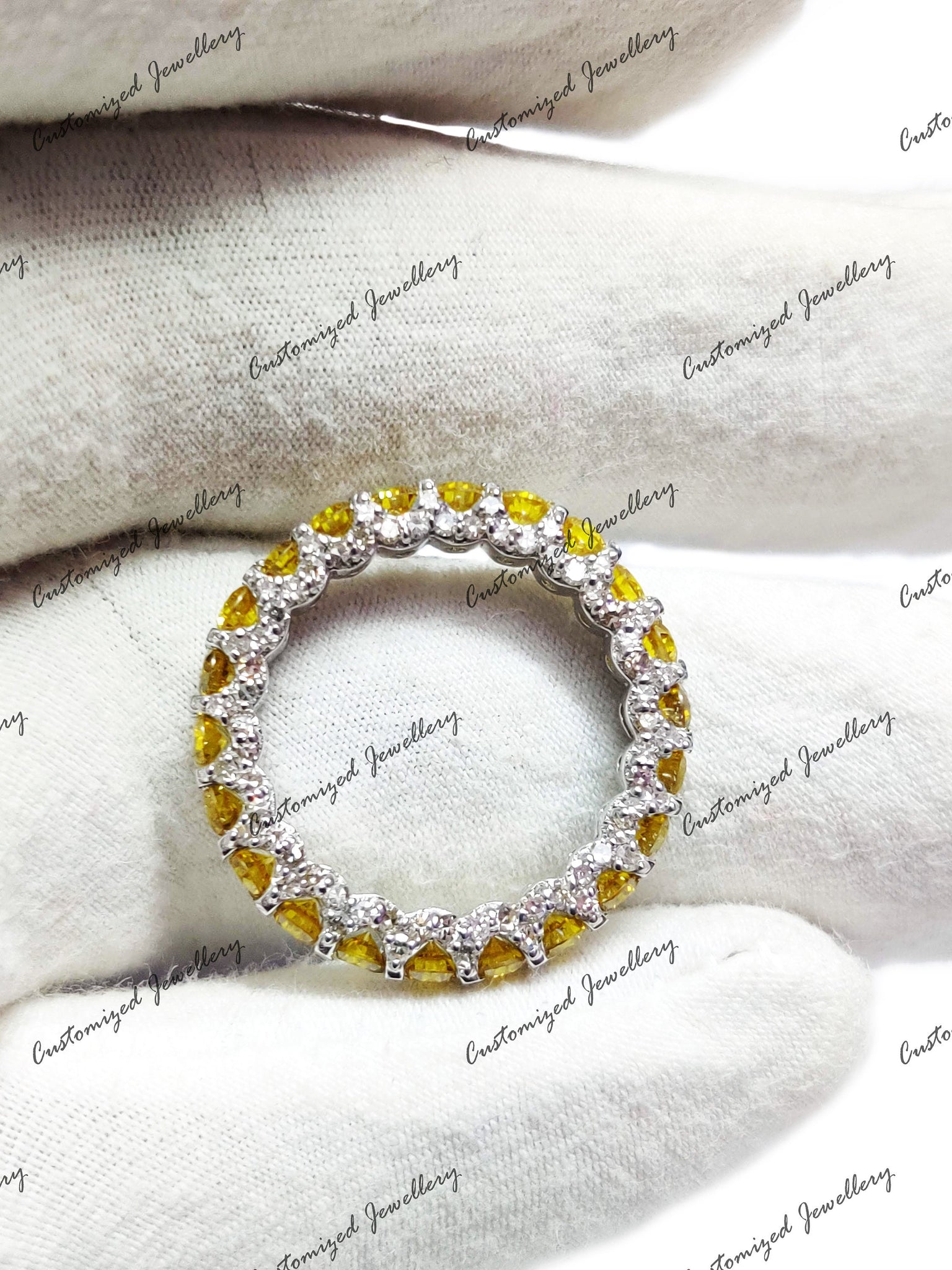 Natural Diamond Eternity Wedding Band Yellow Canary Diamond Engagement Band 2.2 Ct Yellow CVD Diamond Wedding Ring Diamond Eternity Ring
