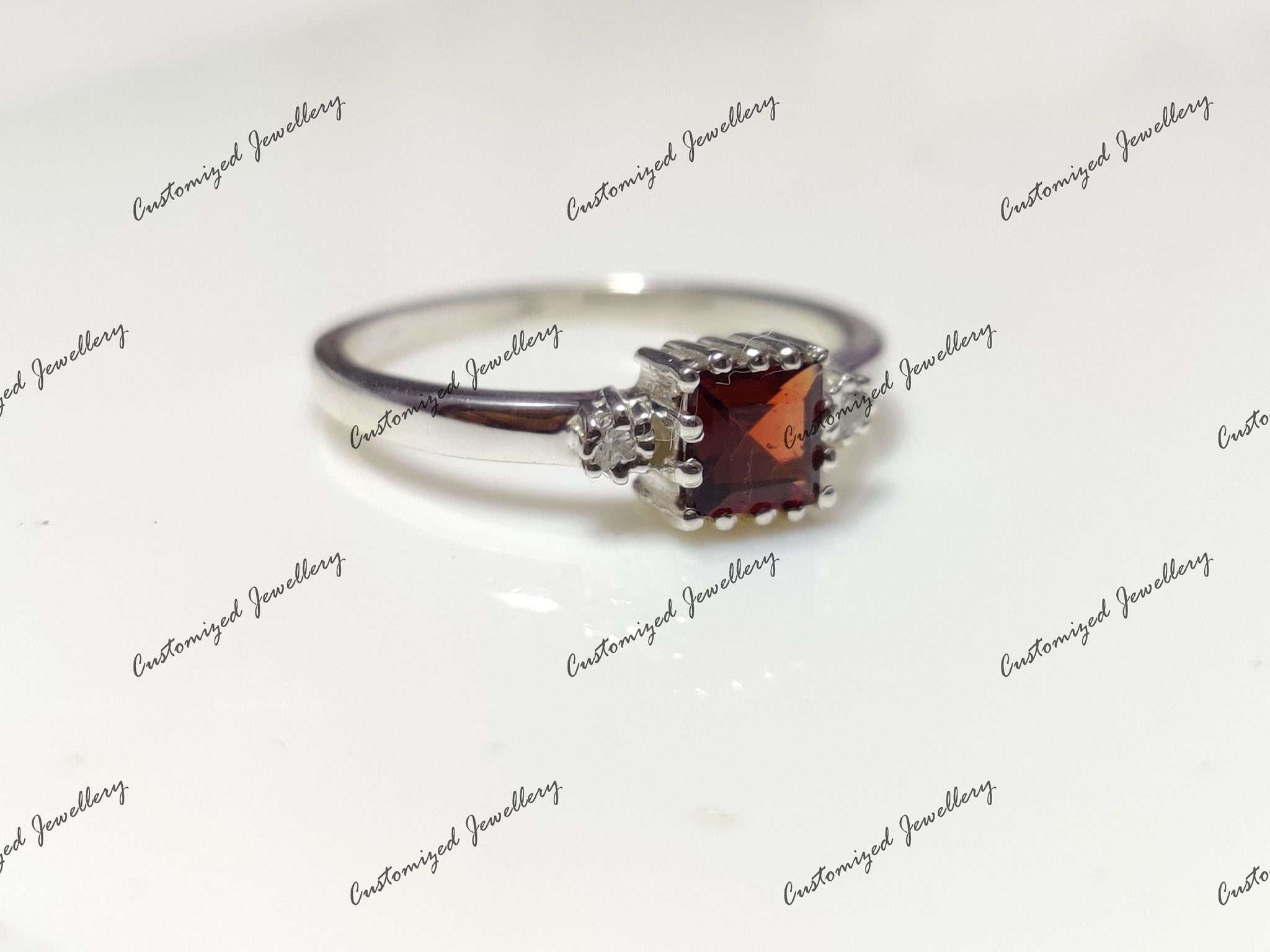 Natural Garnet Promise Ring January Birthstone Ring Red Garnet Anniversary Ring Minimalist Band Garnet Promise Ring Mothers Day Gift Ring