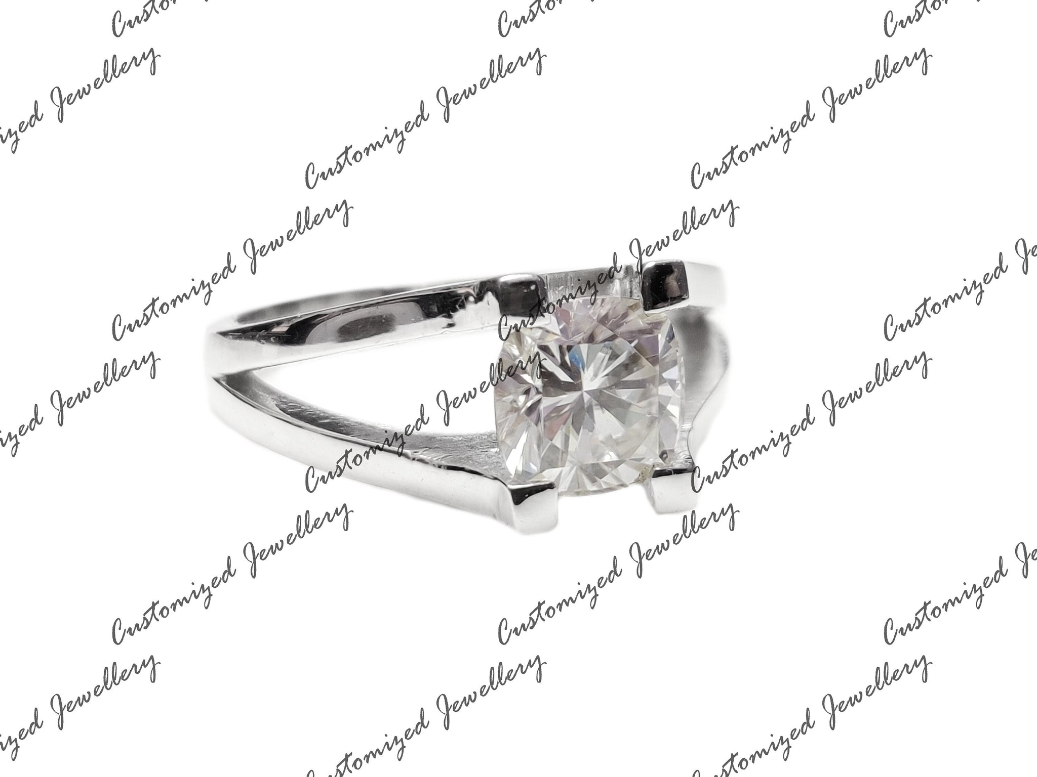 Natural Moissanite Statement Ring Cushion Cut Moissanite Band Big Moissanite Ring Moissanite Diamond Engagement Band 8 mm Cushion Moissanite