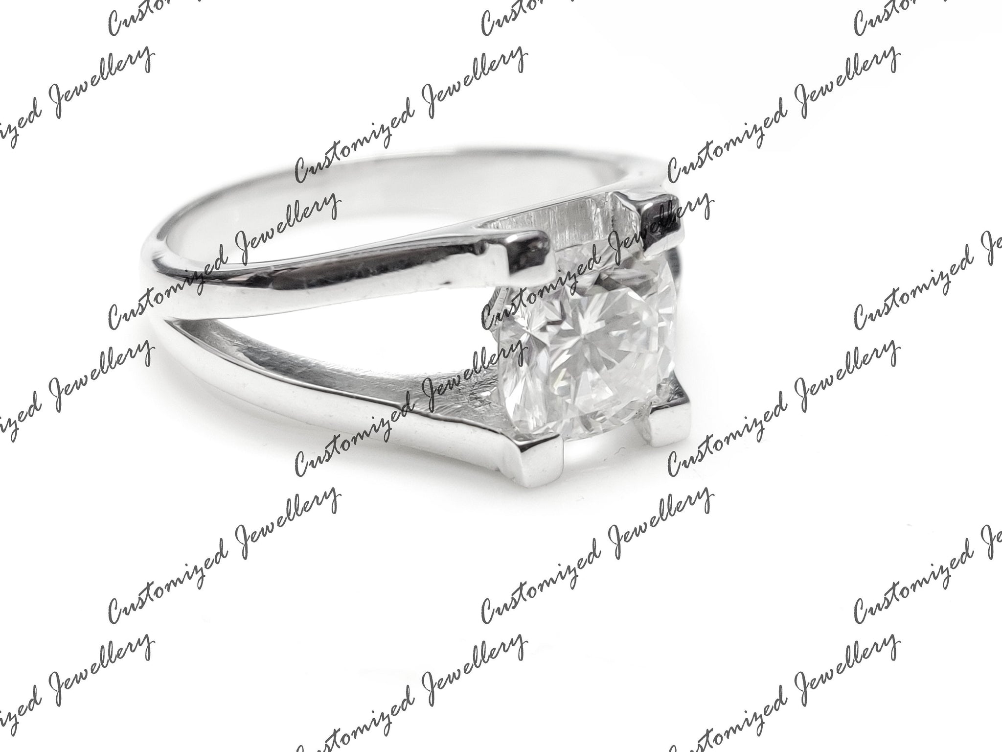 Natural Moissanite Statement Ring Cushion Cut Moissanite Band Big Moissanite Ring Moissanite Diamond Engagement Band 8 mm Cushion Moissanite