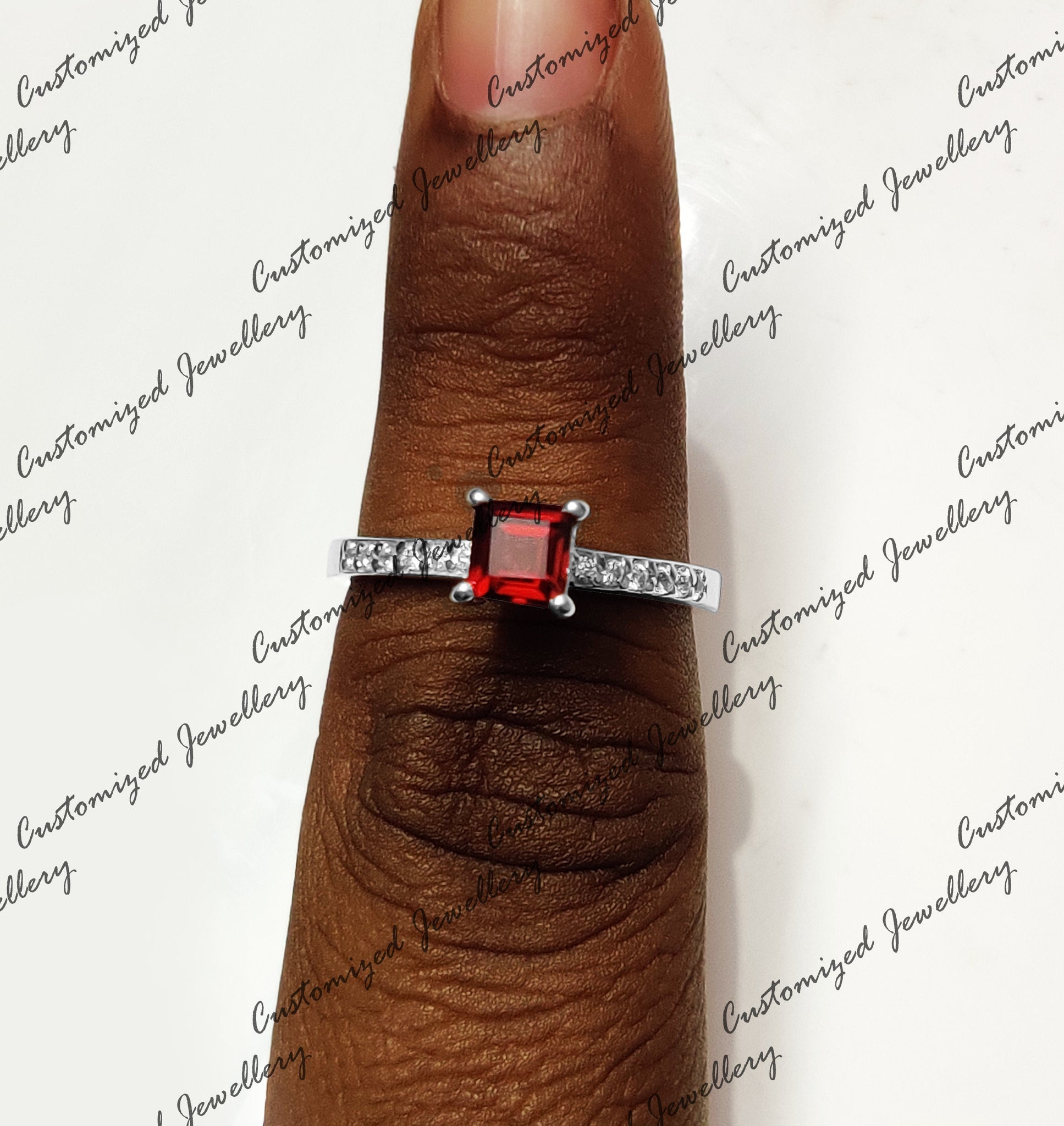 Garnet Promise Ring Garnet Stacking Ring Natural Garnet Engagement Band 925 Silver Garnet Stackable Band 5 mm Square Cut Garnet Ring For Her